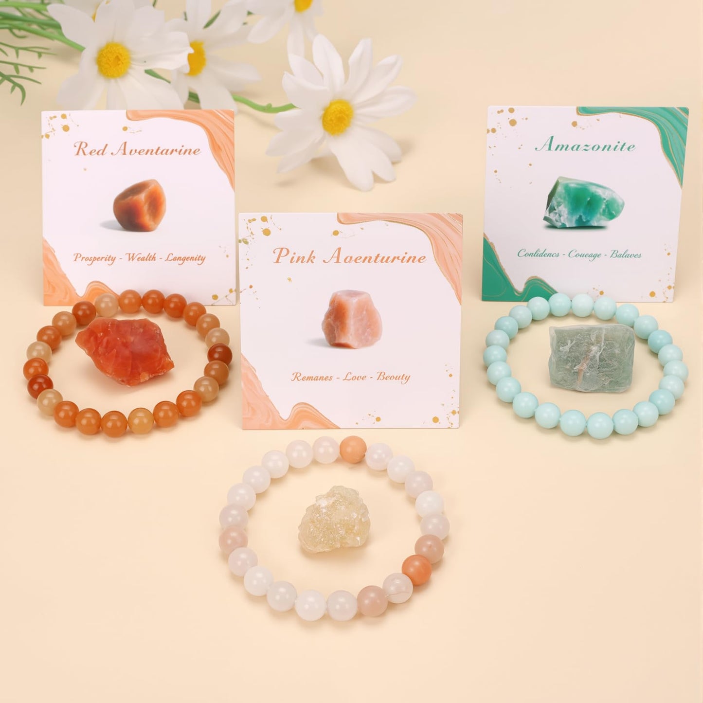 Pendlixy 3PCS Healing Crystal Bracelets for Women Men 8mm Pink Aventurine Amazonite Natural Stone Beaded Stretch Bracelet Handmade Gemstone Reiki Spiritual Jewelry Gifts