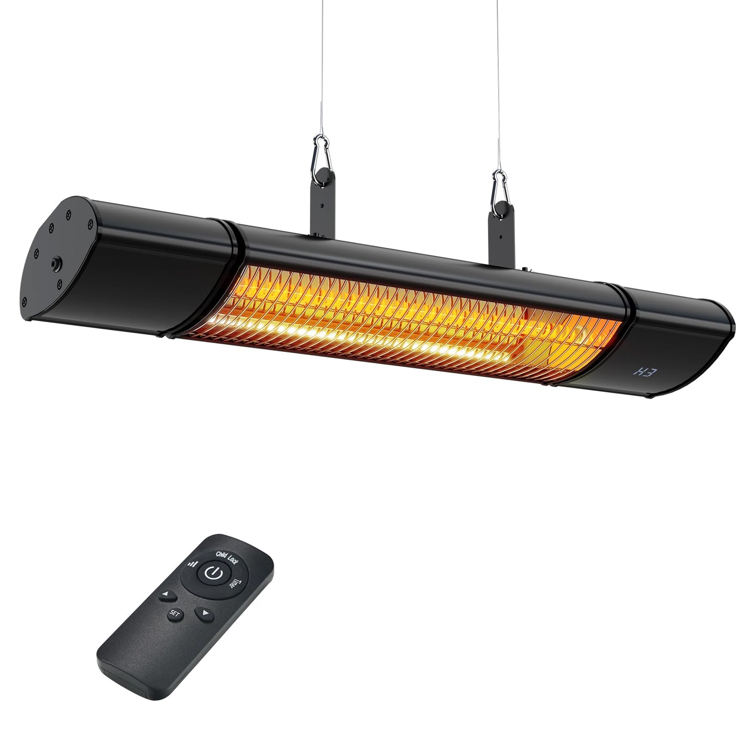 Electric Hanging Patio Heater with remote control, built in Temperature Control, Wall mounted or ceiling mounted, Suit for Outdoor, 1500W, Black