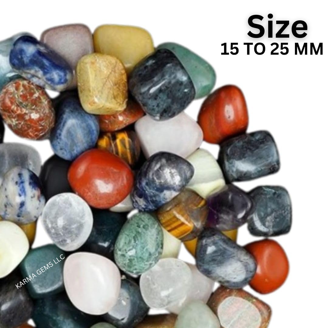 Karma Gems 1lb Mix Tumbled Stones - Polished Stones for Positive Energy - Crystal Kit for Fresh Mind & Restful Sleep - Healing Stone for Chakra Balancing - Ideal for Gift & Home Decor (15-25 Mm)