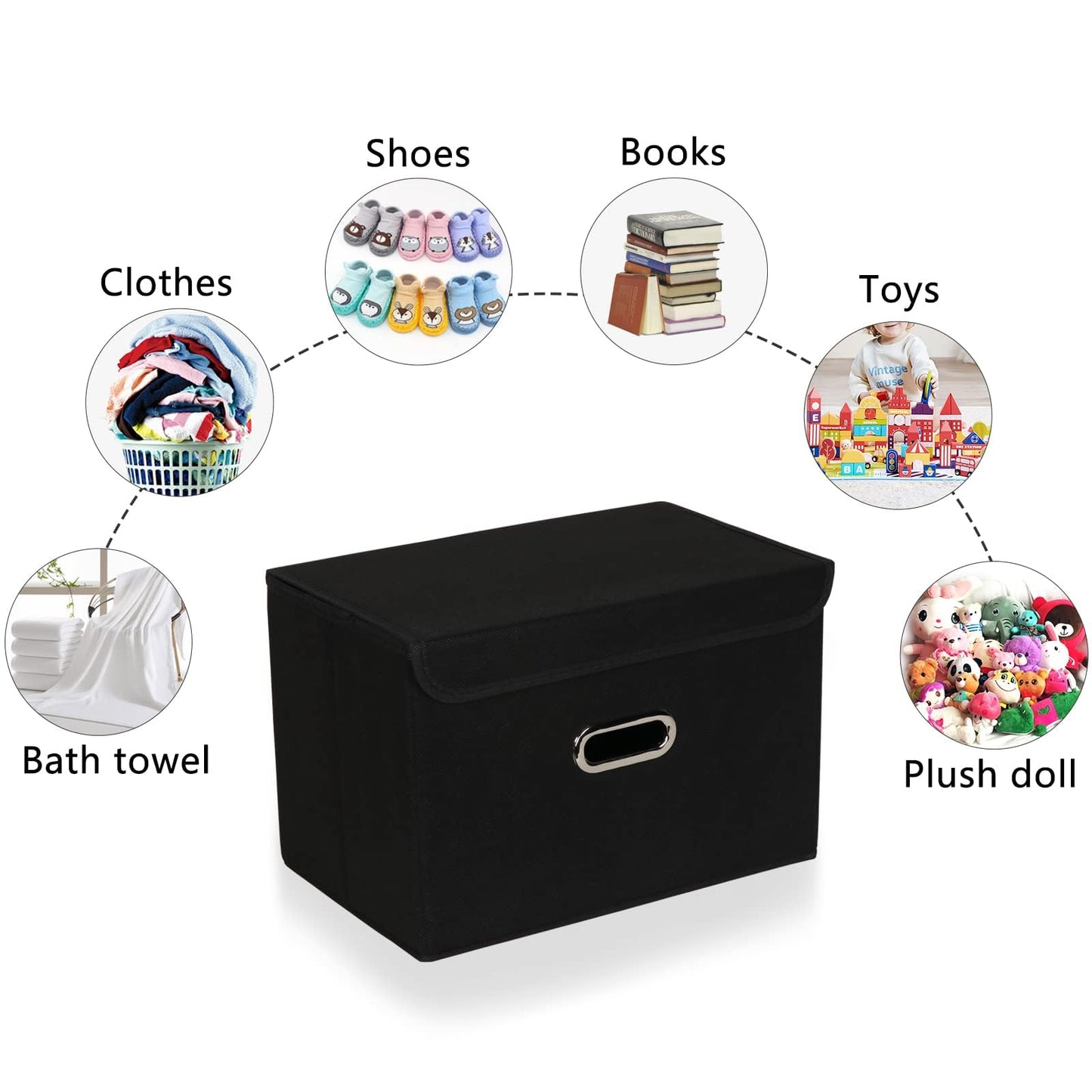 SEVENDOME 1-Pack Large Collapsible Storage Bins with Lids,Fabric Storage Cubes Organizer for Shelves,Closet,Nursery,Foldable Cube Storage Baskets with Handles,Home Boxes (14.9"x9.8",Black)