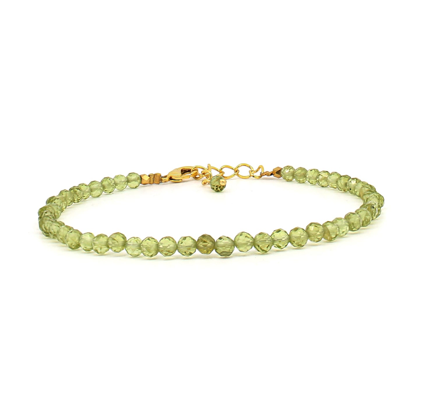 Gempires Natural Peridot Beaded Bracelet August Birthstone Crystal Jewelry Hypoallergenic 8 Inch Gold Plated Green Gemstone Dainty Bracelets For Women