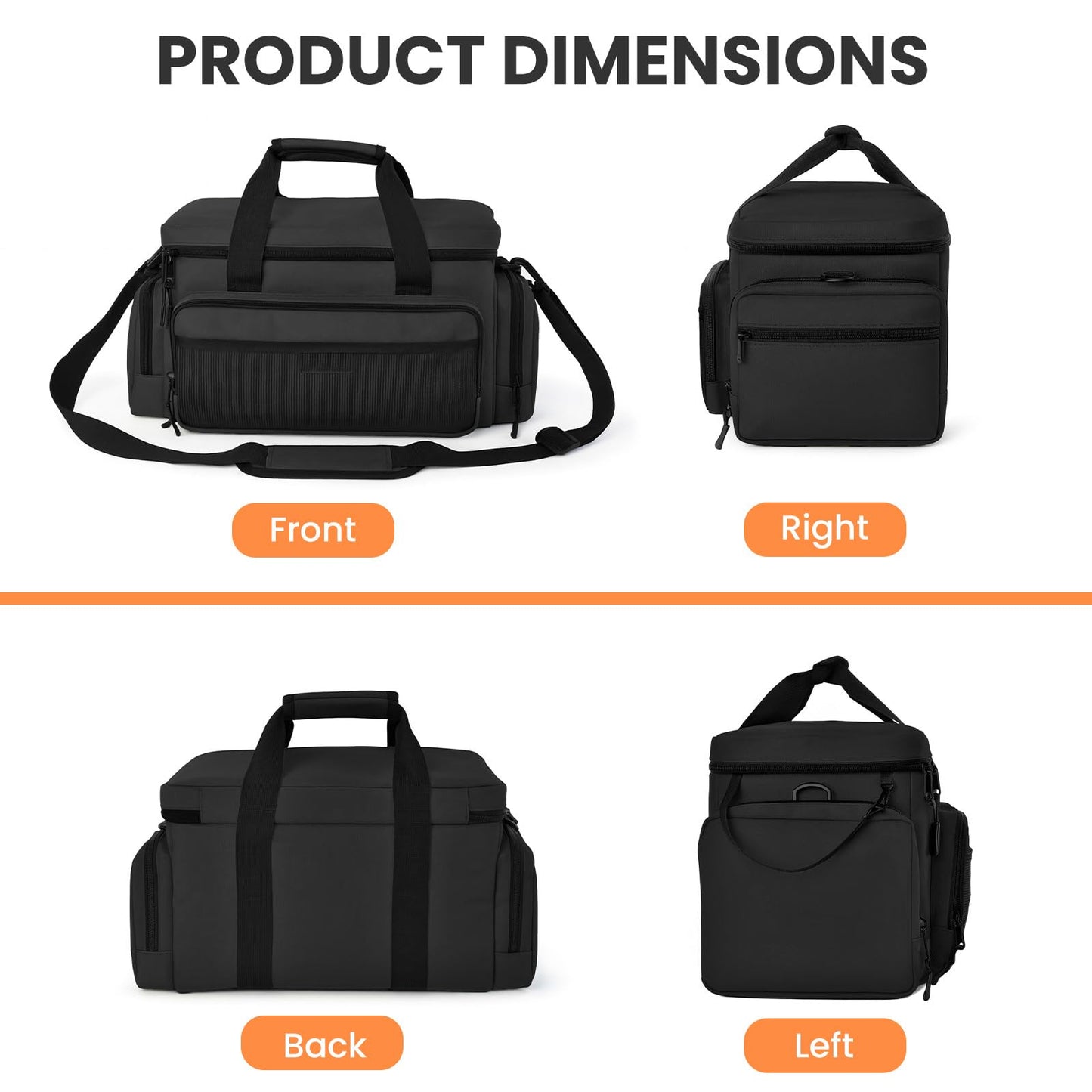 VJI Heavy Duty Tool Bag with Multi-Pockets, Portable Storage Bag with Large Zipper, Carrying Toolbag with Adjustable Shoulder Strap and Ergonomic Handle, Repairman, Carpenters, Handyman, Black