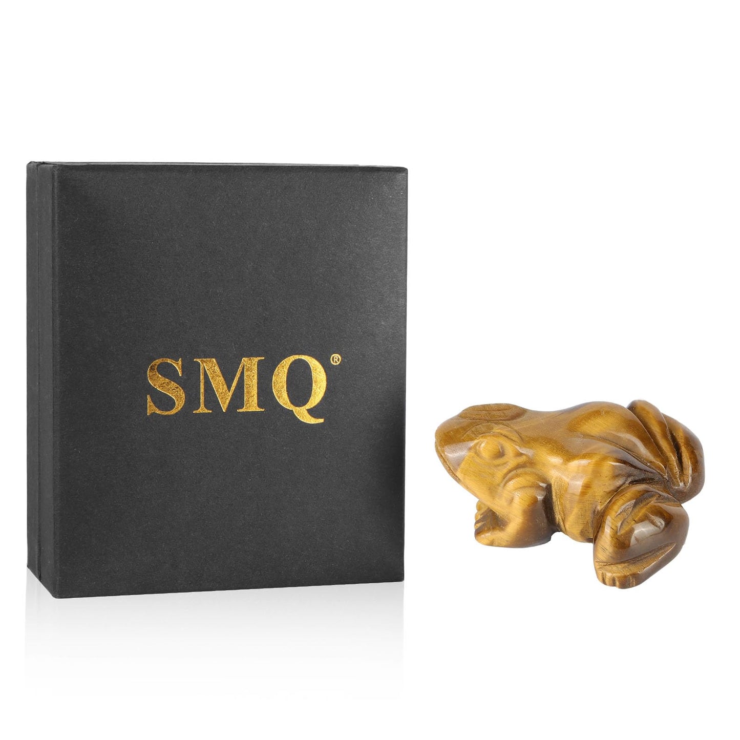 SMQ 2 Inch Crystal Frog - Natural Yellow Tiger Eye Figurine, Hand Carved Statue Decor, Healing Stone Animal With Gift Box