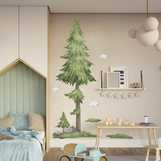 Watercolor Large Pine Tree Wall Stickers- Woodland Tree Peel & Stick Removable Wall Decal for Kid Bedroom Living Room Nursery,135 cm x 215 cm