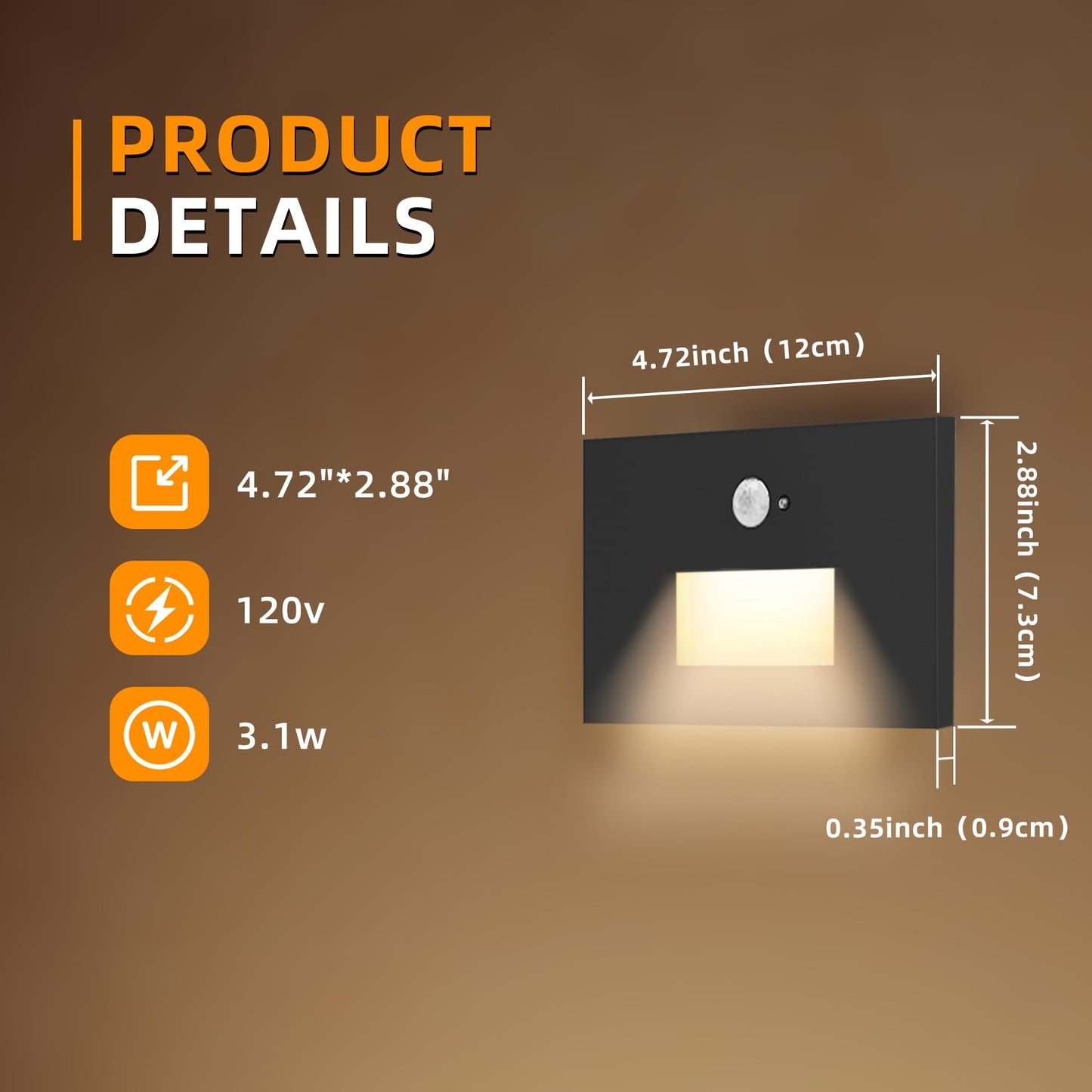 Jandov 4 Pack Motion Sensor Stair Lights Indoor Outdoor,Dimmable Motion Activated Step Lamp 3000K/4000K/6000K,Hardwired 120V 4W IP65 Waterproof Outside Stairway Light,Led Staircase Lights- Black