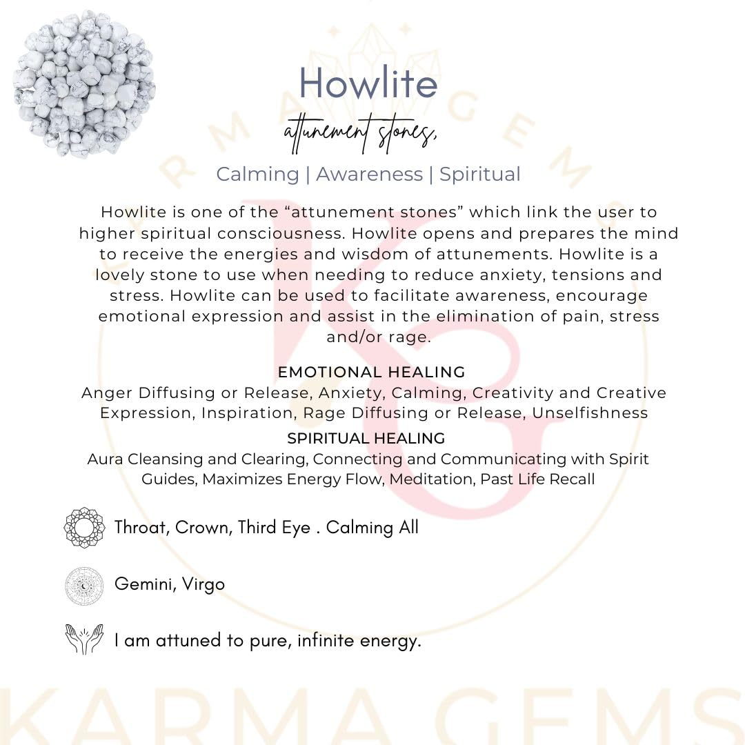 Karma Gems 1lb Howlite Tumbled Stones - Polished Stones for Positive Energy - Crystal Kit for Fresh Mind & Restful Sleep - Healing Stone for Chakra Balancing - Ideal for Gift & Home Decor (15-25 Mm)