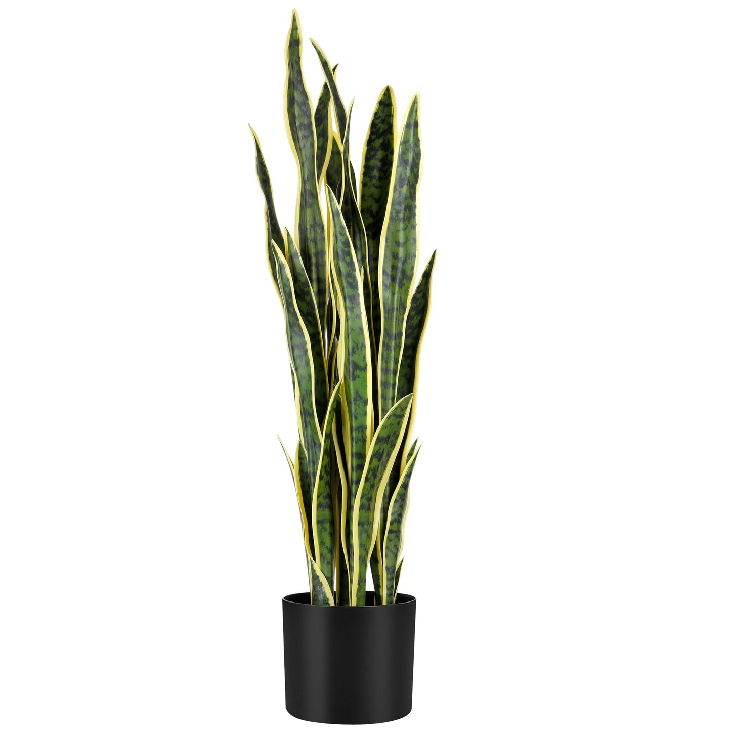 KOL 3ft Artificial Snake Plant, Fake Sansevieria Potted Floor Plants, Lifelike Faux Leaves, Indoor Home Office Room Decoration, Mother-in-Law Tongue, 35in, Yellow