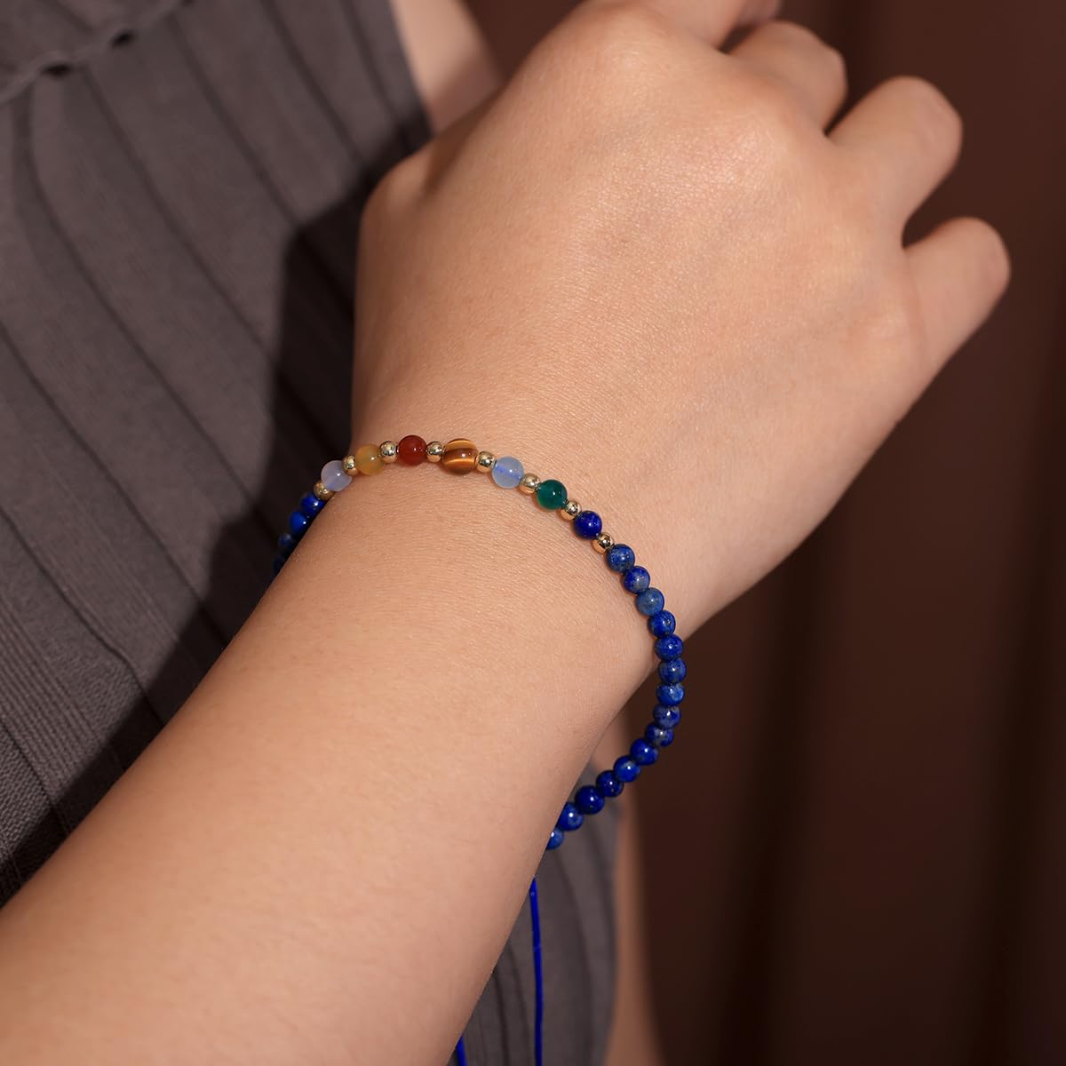 Jewever 7 Chakra Bracelets for Women Real Stone Lucky Rope Crystal Bead Bracelet Crystals and Healing Stones Jewelry Birthday Gifts (lapis lazuli)