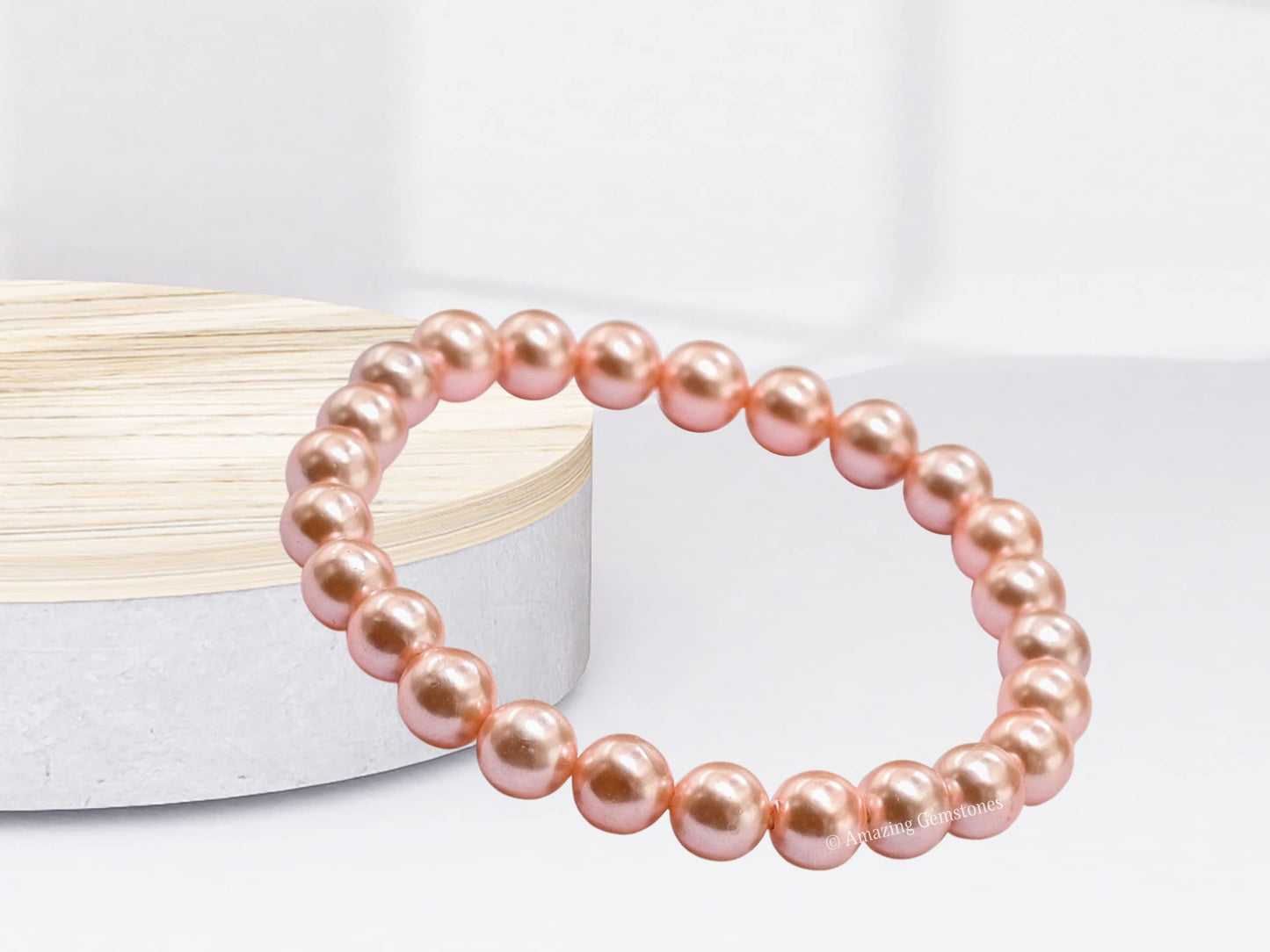 Amazing Gemstone Crystal Bracelet for Women Men's Gifts - Protection Healing Crystal Bracelet - 8mm Gemstone Beaded Stretchable Bracelet Pulseras Para Hombres Mujer Stocking Stuffers Mothers Day Gift (Peach Pearl)