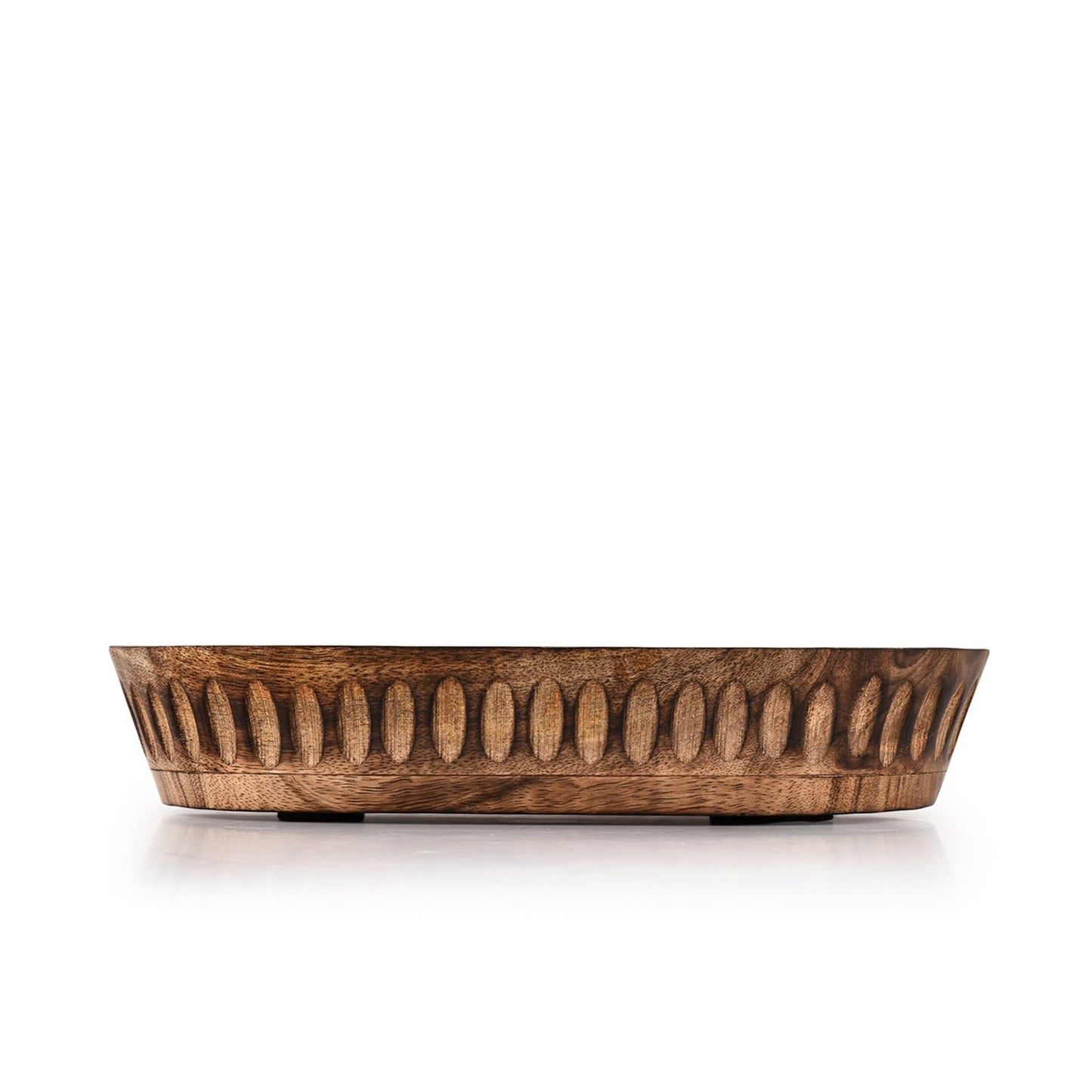 Kaizen Casa Decorative Bowl Mango Wood for Home Decor, Unique Centerpiece Bowl, with Hand Carved Vertical Stripes for Home Decor, Bathroom, Kitchen Counter, & More (10" x 6" x 2")