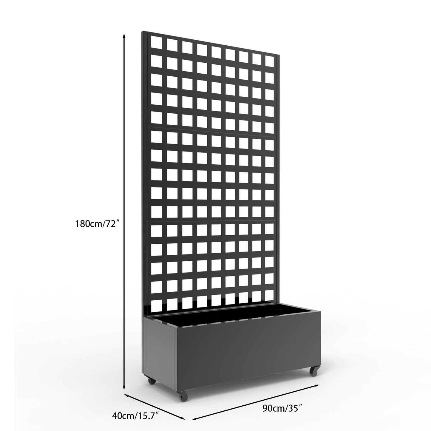 GarveeLife Metal Planter Box, with Square Lattice Trellis Planter Box, for Climbing Plants and Vines, Galvanized Raised Garden Bed On Wheels, Garden Bed with Trellis(72 in x35 in Black)
