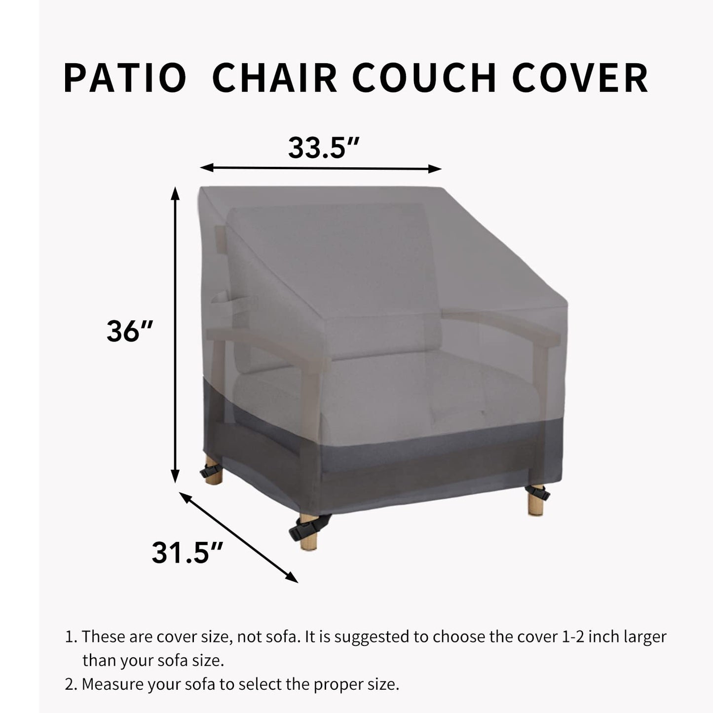 Easy-Going Outdoor Chair Cover Waterproof, Heavy Duty Patio Chair Cover, Windproof Outdoor Furniture Cover with Air Vent (2 Pack-33.5Wx31.5Dx36H inch, Gray/Dark Gray)