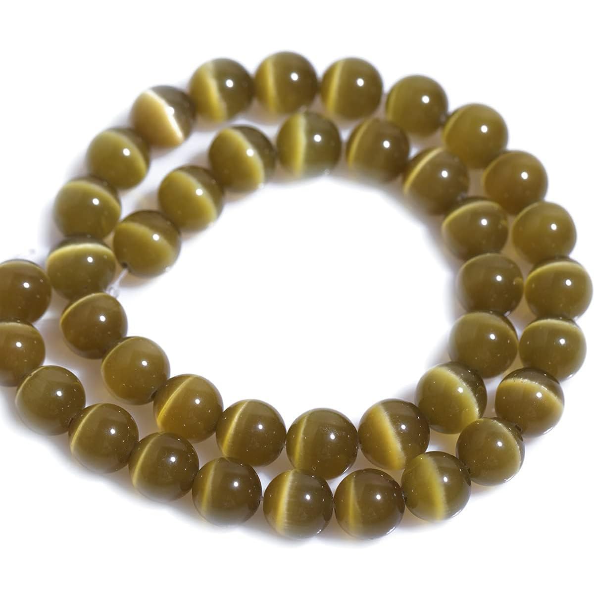 HAAMIIQII 8mm Brown Cat Eye Glass Round Crystal Stone Loose Gemstone Beads for Jewelry Making Bracelets Necklaces Earrings Crafts (45-50pcs)