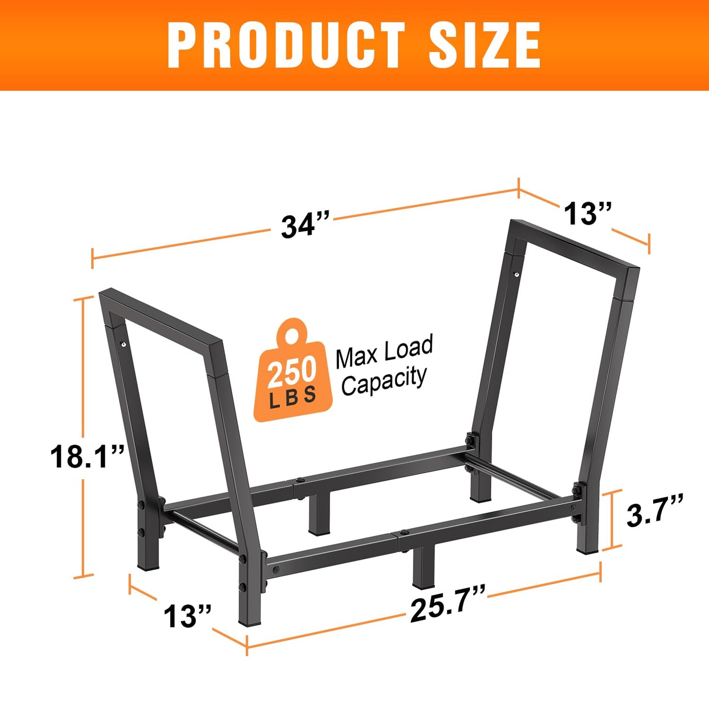 Minicloss 34 Inch Firewood Rack Outdoor Indoor, 2.7ft Wood Storage Rack Stand, Heavy Duty Fire Wood Holder for Fireplace（Black）