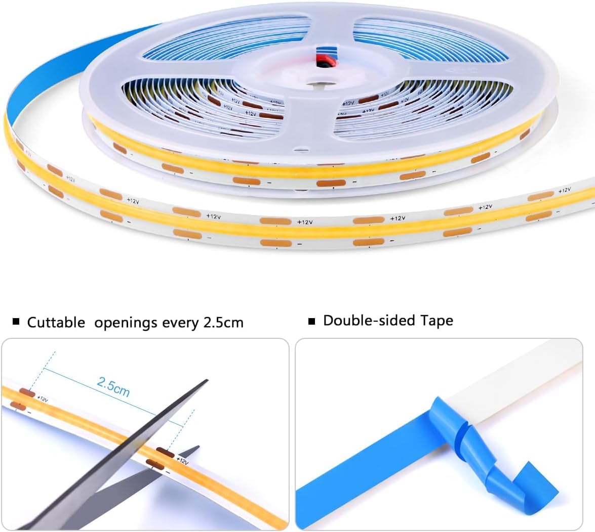 tlinkosta Cabinet Light COB LED Strip Lights 6-in-1 Dimmable Touch Control for Display Cabinets, Wardrobes, Kitchen, Wine Cabinets, Showcase & Shelf Lighting (Warm Light, 3.3ft)