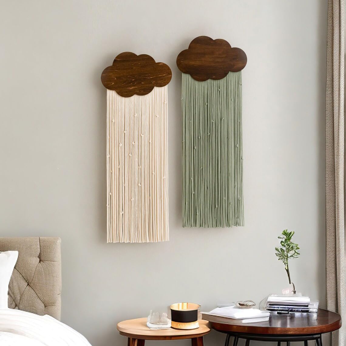 Ansley&HosHo Macrame Wall Hanging, Boho Woven Tapestry, Modern Tassel Wall Decor, Handmade Wall Art Tapestry for Bedroom, Living Room, Home, Bohemian Apartment Decoration Ornament Craft (Green Cloud)