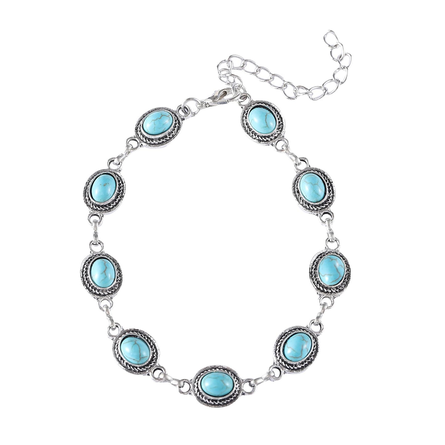 Mariiearly Turquoise Bracelet For Women,Boho Turquoise Jewelry For Women Bracelet Silver Turquoise Bracelet Bohemian Birthday Gifts for Women Mom 8" (Turquoise)