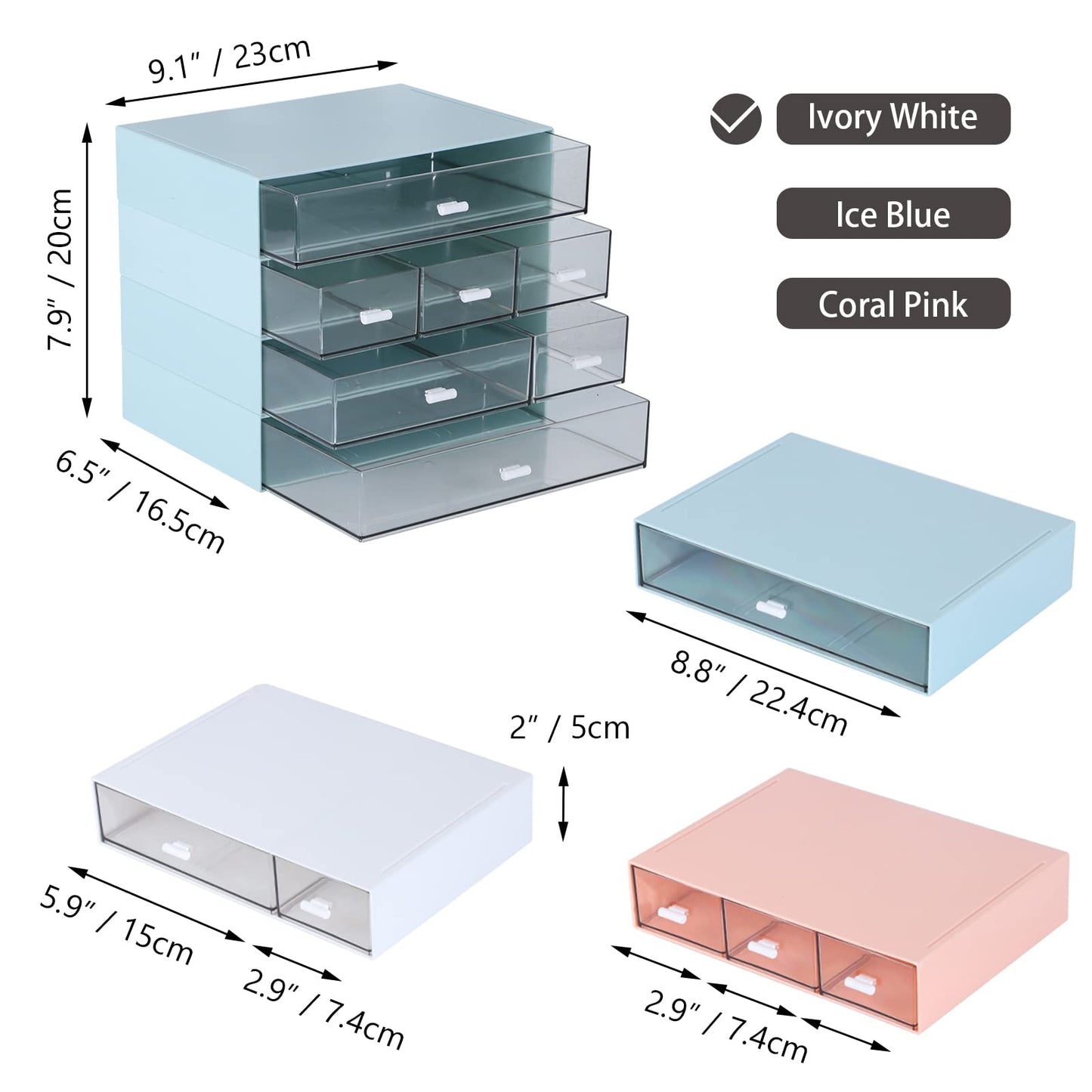 OSteed Desk Craft Organizer and Storage with 7 Flat Drawers, Stackable Plastic Desktop Accessories & Workspace Organizer for Office Stationary, Makeup Skincare, Sanitation Supplies, White