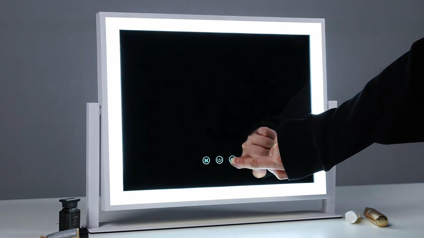 Gvnkvn Lighted Makeup Mirror, 17.3"x13" Hollywood Vanity Mirror with Led Lights, Three Color Lighting Modes, and 10X Magnification Mirror, Smart Touch Control, 360°Rotation (White, Gift Box)