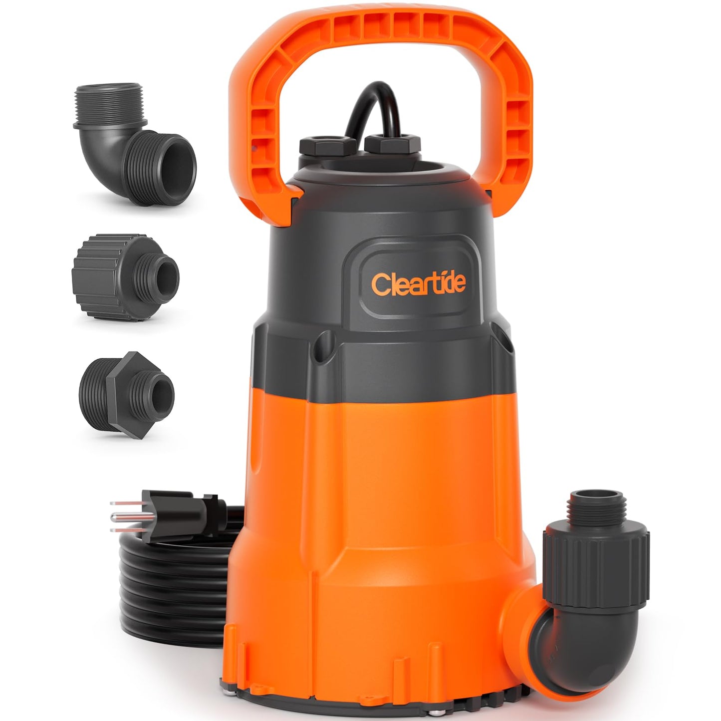 Cleartide Utility Pump, 8160 LPH Submersible Water Pump for Pool Draining, Hot Tub, Basement, 100% Copper Motor, Electric Drain Pump Handles 1/8" Solids, 10 FT Cord