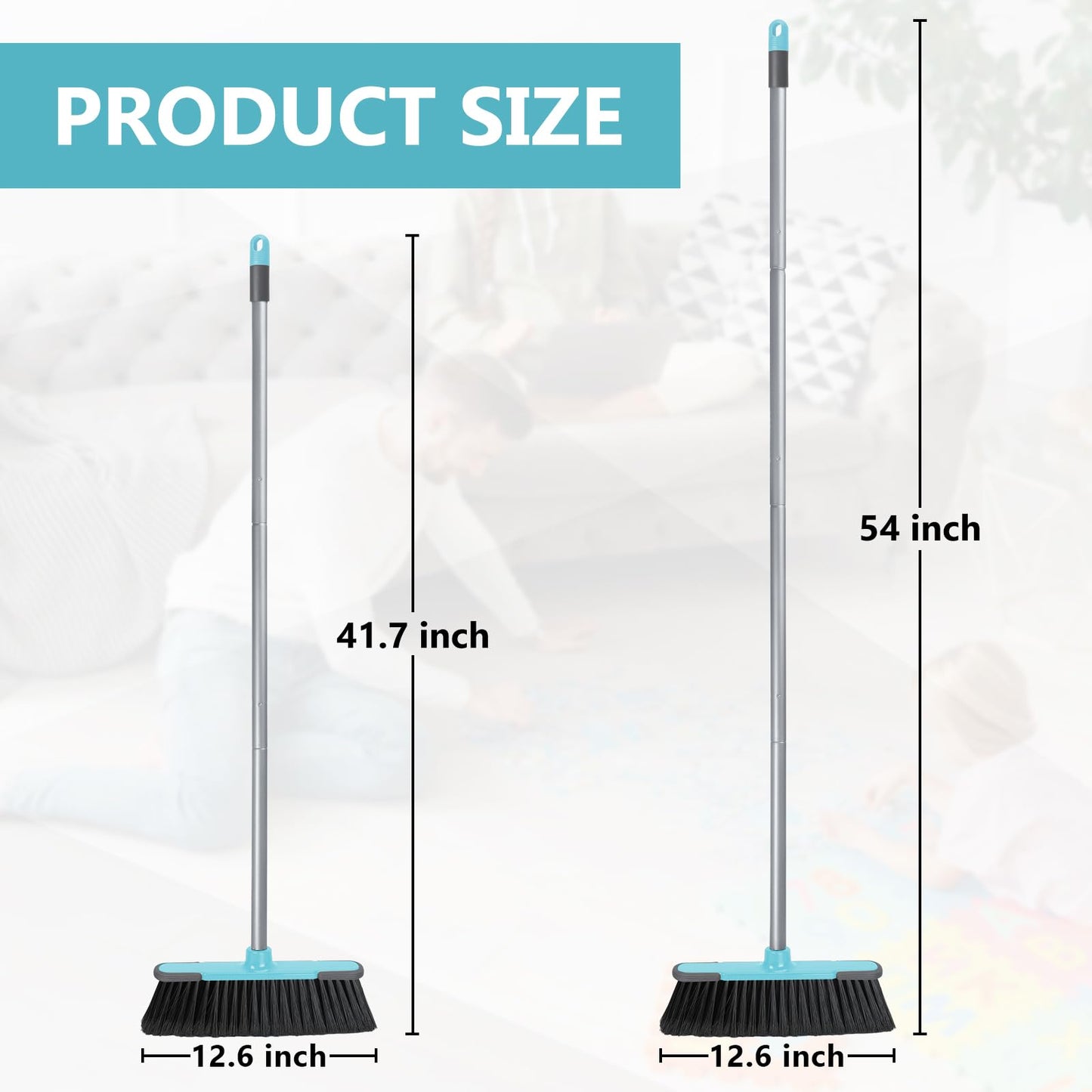 Indoor Broom,Soft Bristle Heavy-Duty Broom for Sweeping Concrete Courtyard Garage Patio Indoor Home Kitchen Office