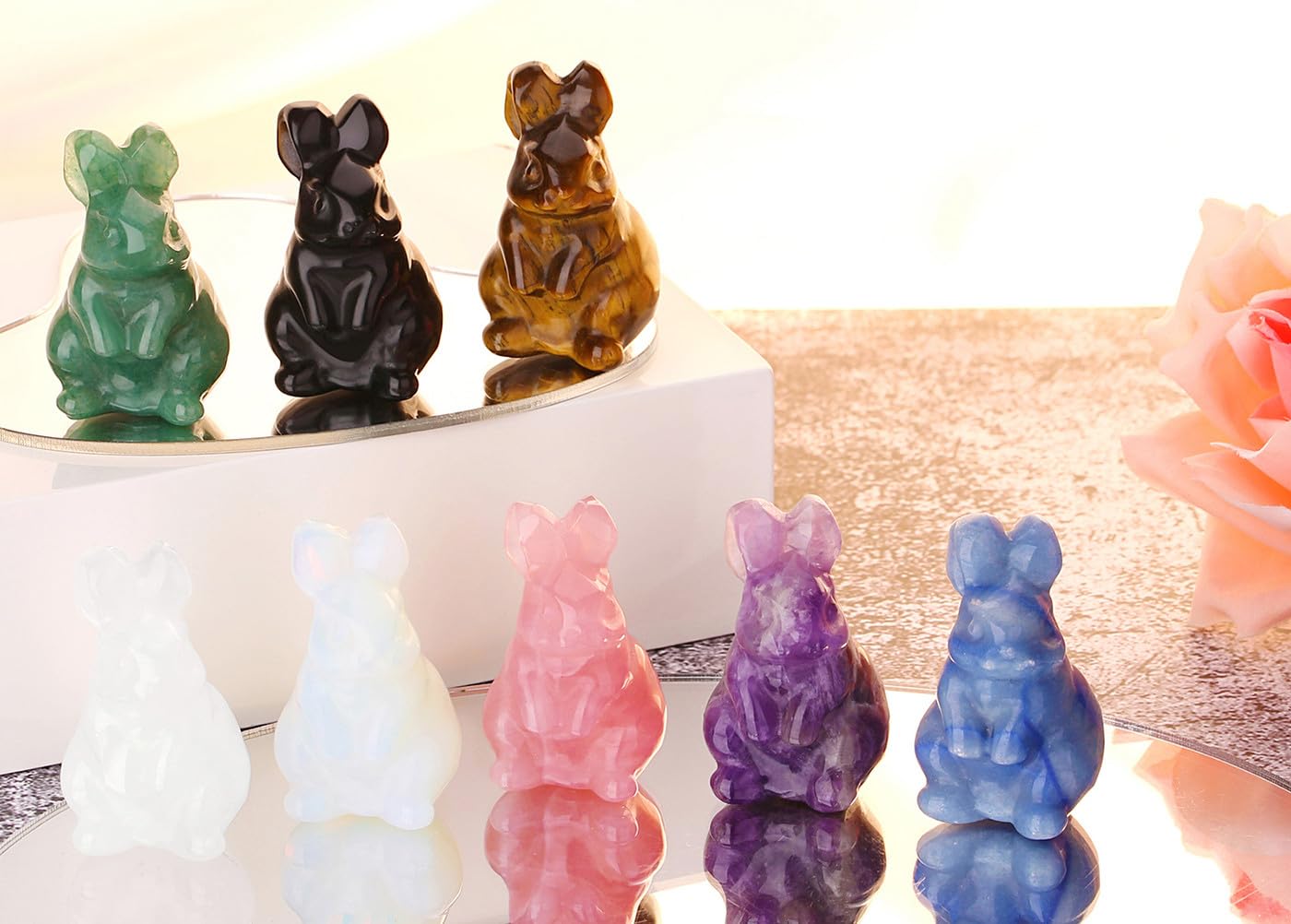QINJIEJIE 2" Bunny Decor Easter Rabbit Decor Black Obsidian Crystals Rabbit Figurine Healing Stones Carved Statue Gemstones Polished Gem for Spring Easter Home Decor Party Favors