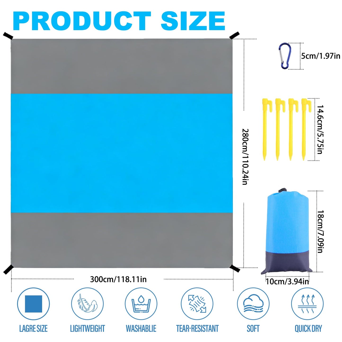 Decorwell Beach Blanket Waterproof Sandproof 110"x118" 1-8 Adults Extra Large Beach Mat Quick Drying Outdoor Picnic Mat Beach Accessories for Travel, Camping, Hiking
