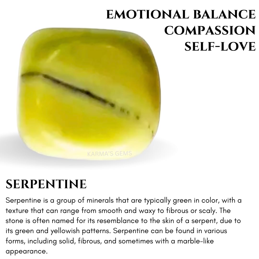 Karma Gems Serpentine Tumbled Stones Natural Crystal Kit for Reiki Healing Crystal Polished, Tumble Stones, Chakra Balancing, Reiki Gift, Home Decor (15-25 MM)