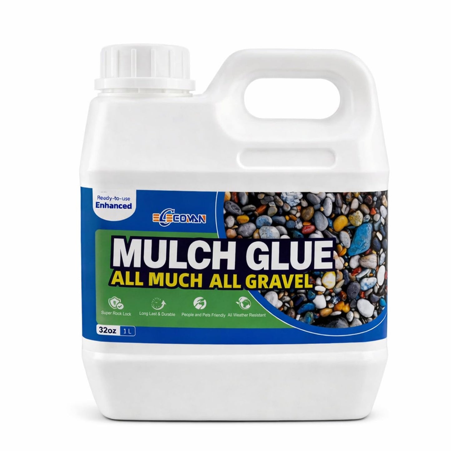 Mulch Glue for Landscaping,32 OZ Rock Glue & Gravel Binder, Water-Based Non-Toxic Landscape Adhesive, Weather-Resistant Mulch Anchor for Pea Gravel, Pebbles, Wood Chips & Decorative Stone