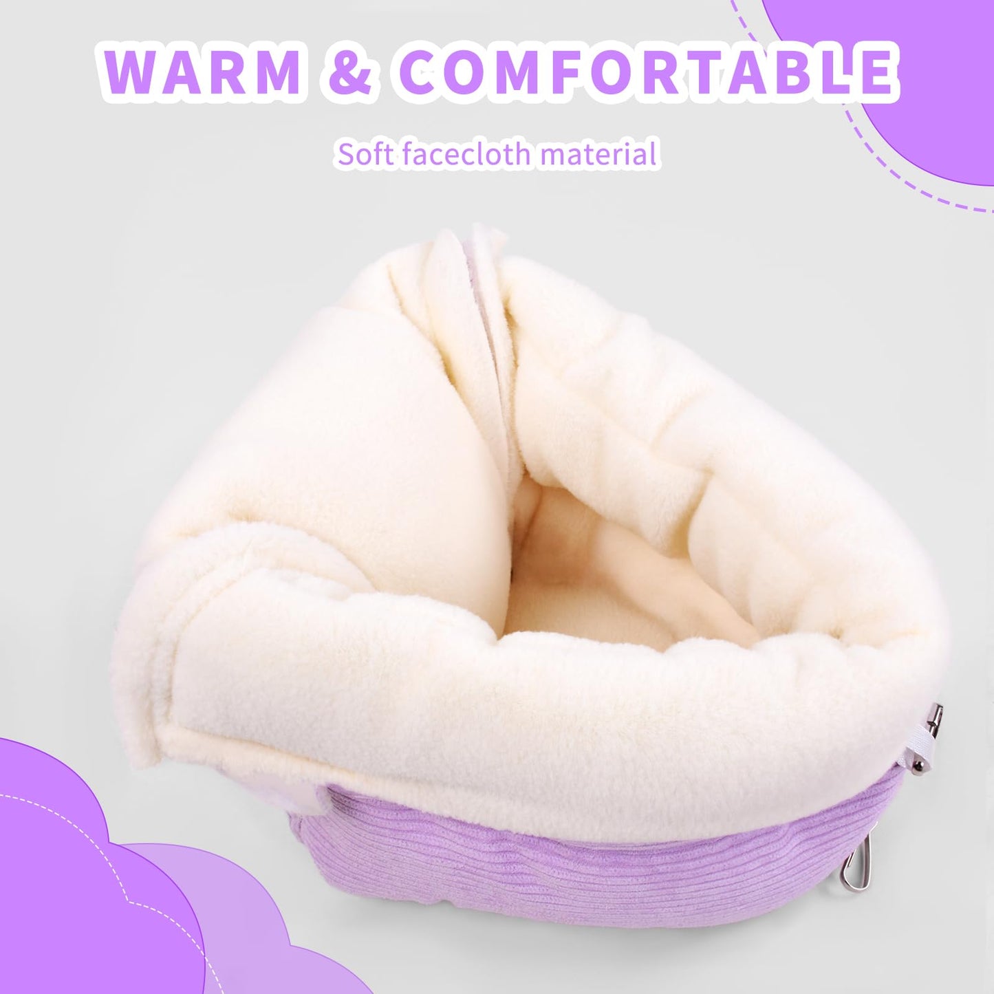 Hoopttay Bird Bed for Cage Winter Warm Bird Bed with Soft Plush Hanging Hammock & Hut Tent, Hideaway Sleeping Nest for Budgies, Parakeets, Cockatiels (Purple, M)