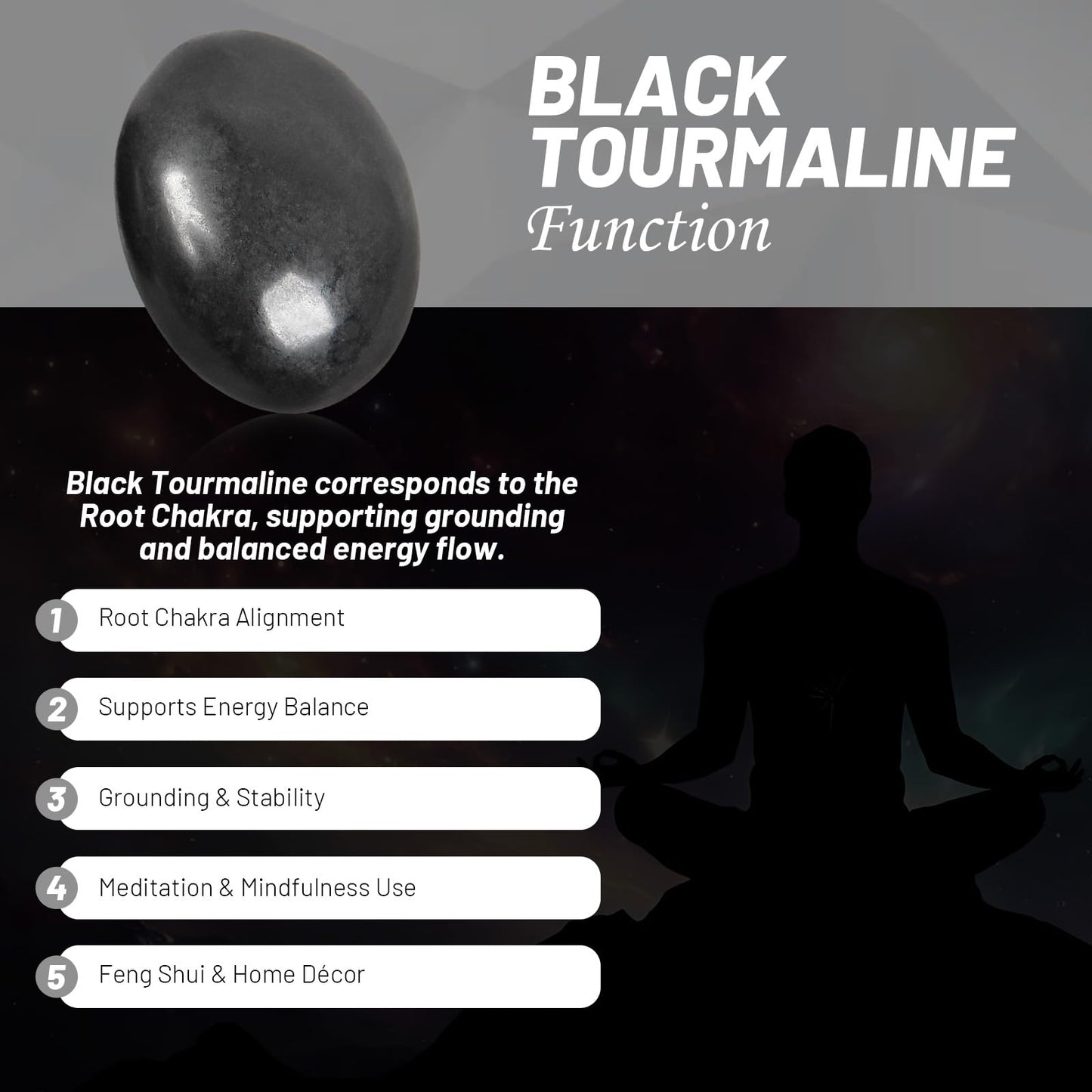 Orientrea Black Tourmaline Palm Stone-1 Pc Black Tourmaline Pocket Energy Stone, Smooth Healing Crystal Worry Stone (Black Tourmaline(1pc))