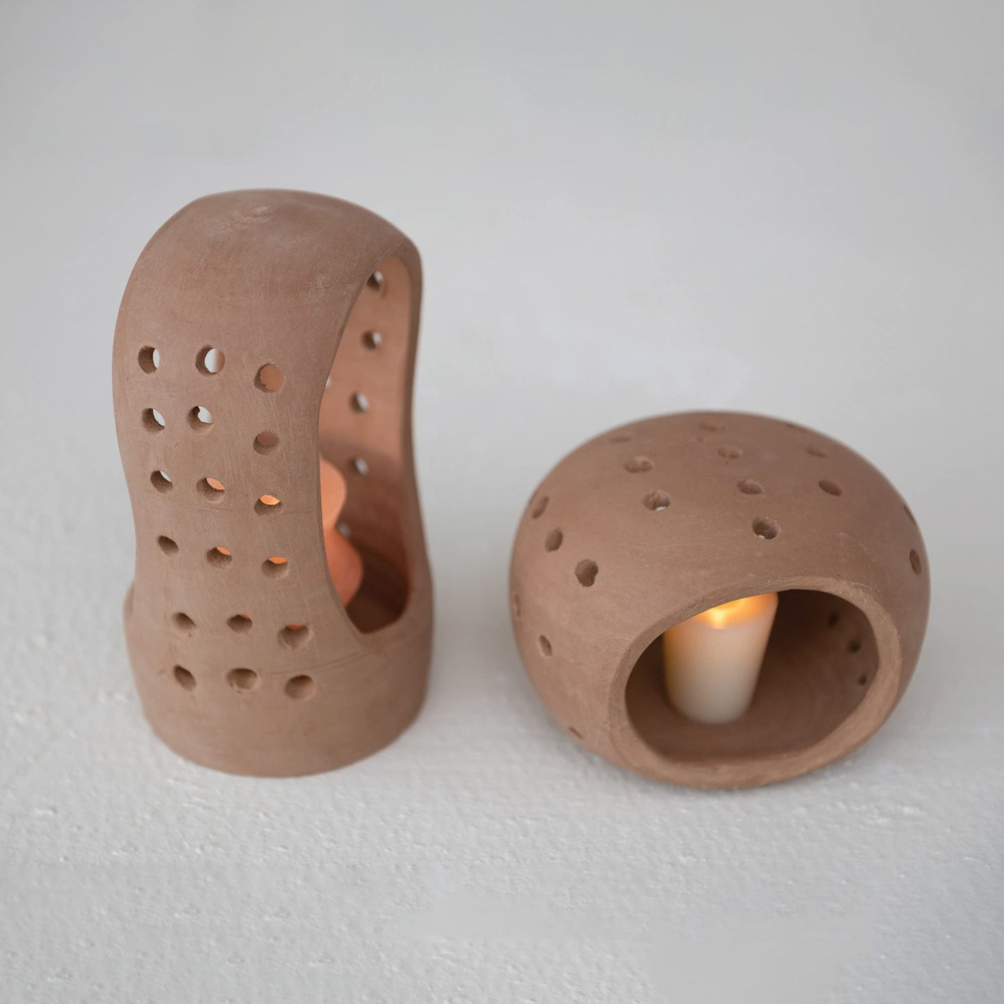 Creative Co-Op Handmade Terracotta Candle Holder with Cutouts