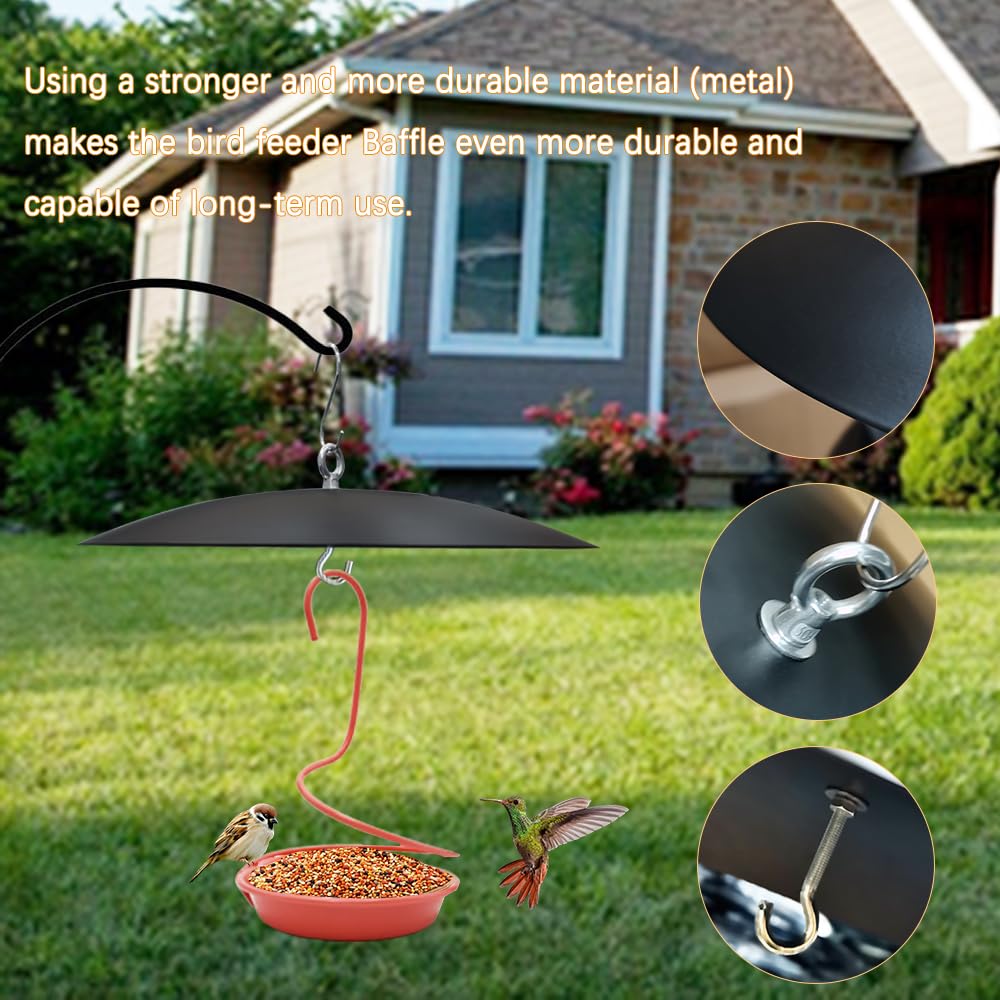Bird Feeder Baffle, Guard for Bird Houses,13 inch Metal Hanging Baffle Weather Guard Cover for Outside Black