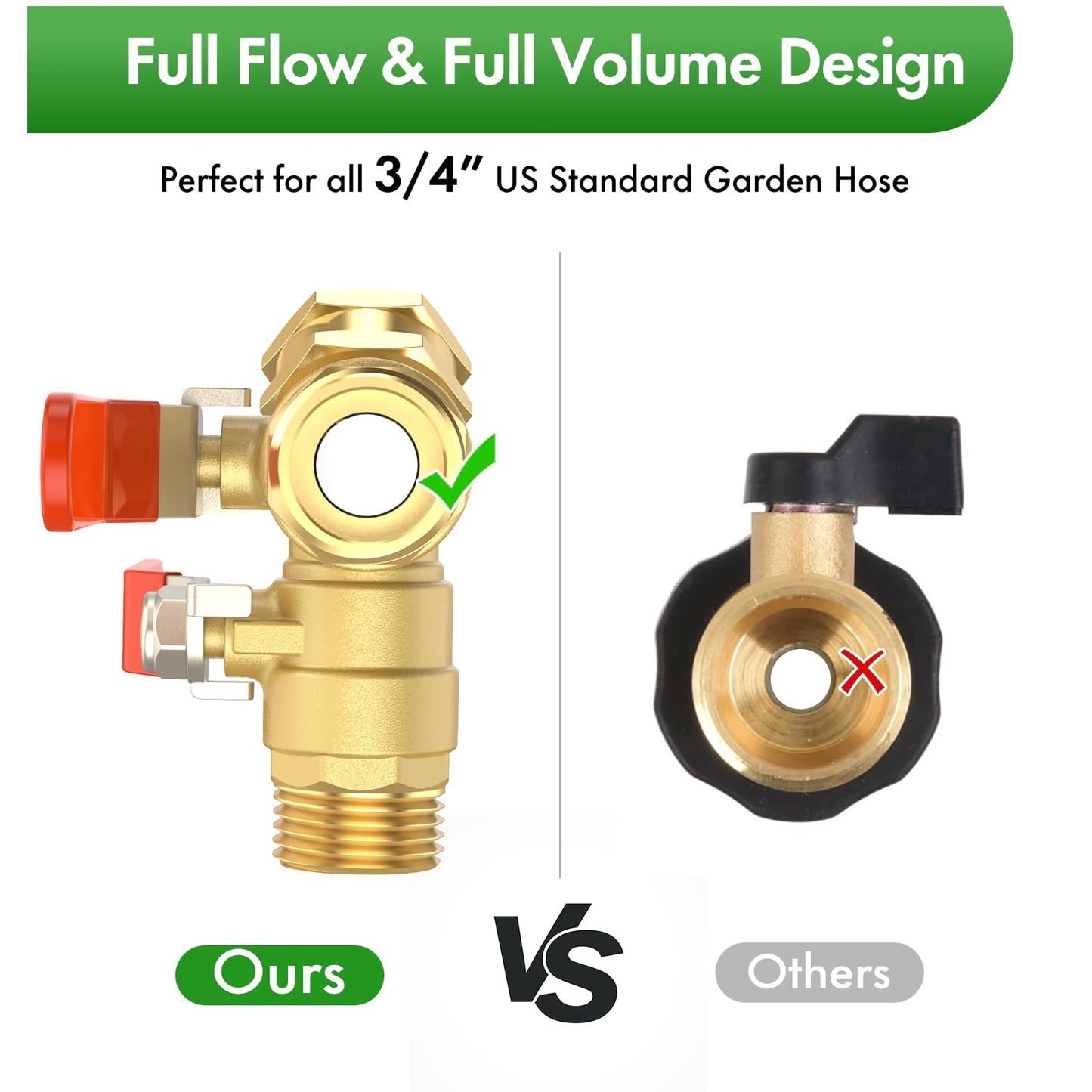Hose Splitter 2 Way, Twinke Star Upgraded Heavy Duty Brass Garden Hose Splitter with Long Handle,3/4 Inch GHT Thread Y Connector Brass Garden Hose Adapter
