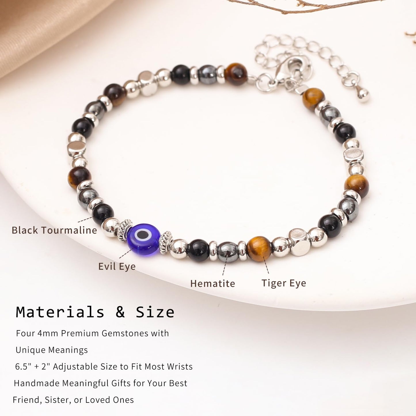MTJAHPS Protection Bracelet, empath protection, black obsidian Crystals and Healing Stones Bracelet for Women ，Luck ，Anxiety and Stress Clam Bracelet (Sister-Evil Eye Triple Threat Protection)