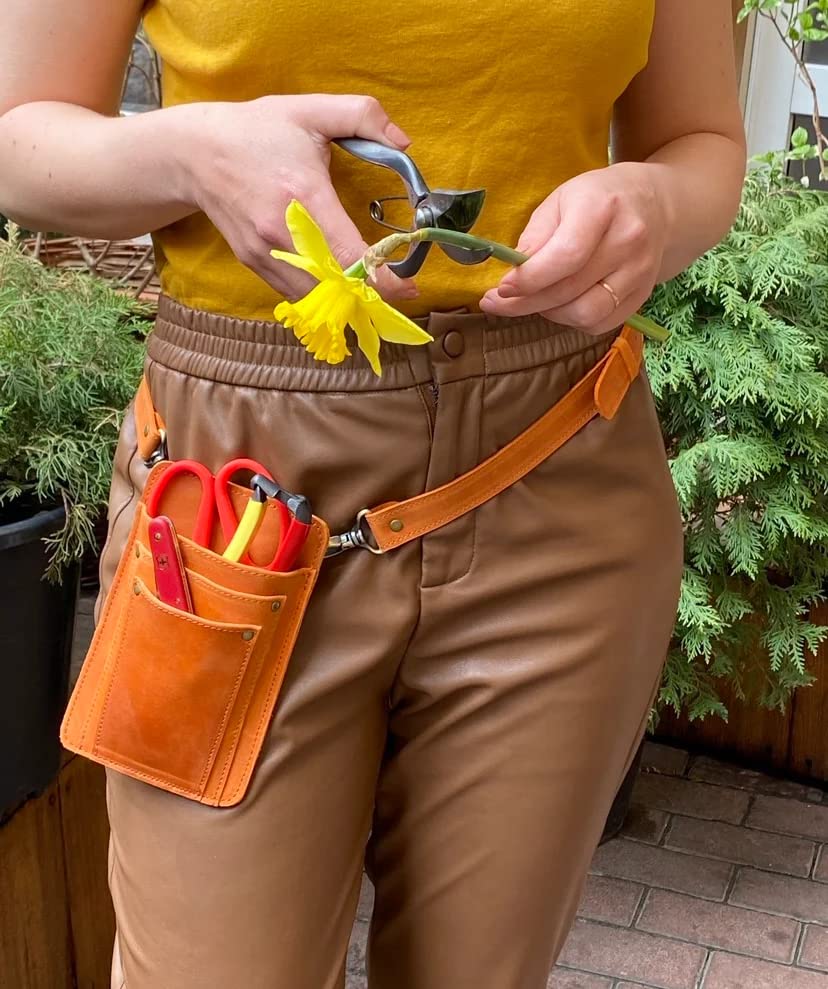 Leather Garden Tool Belt For Women - Orange Gardening Belt - Handmade Florist Tools - Gardner Belt - Best Gifts For Gardeners - Gardening Tool Belt - Florist Apron - Garden Belt For Women