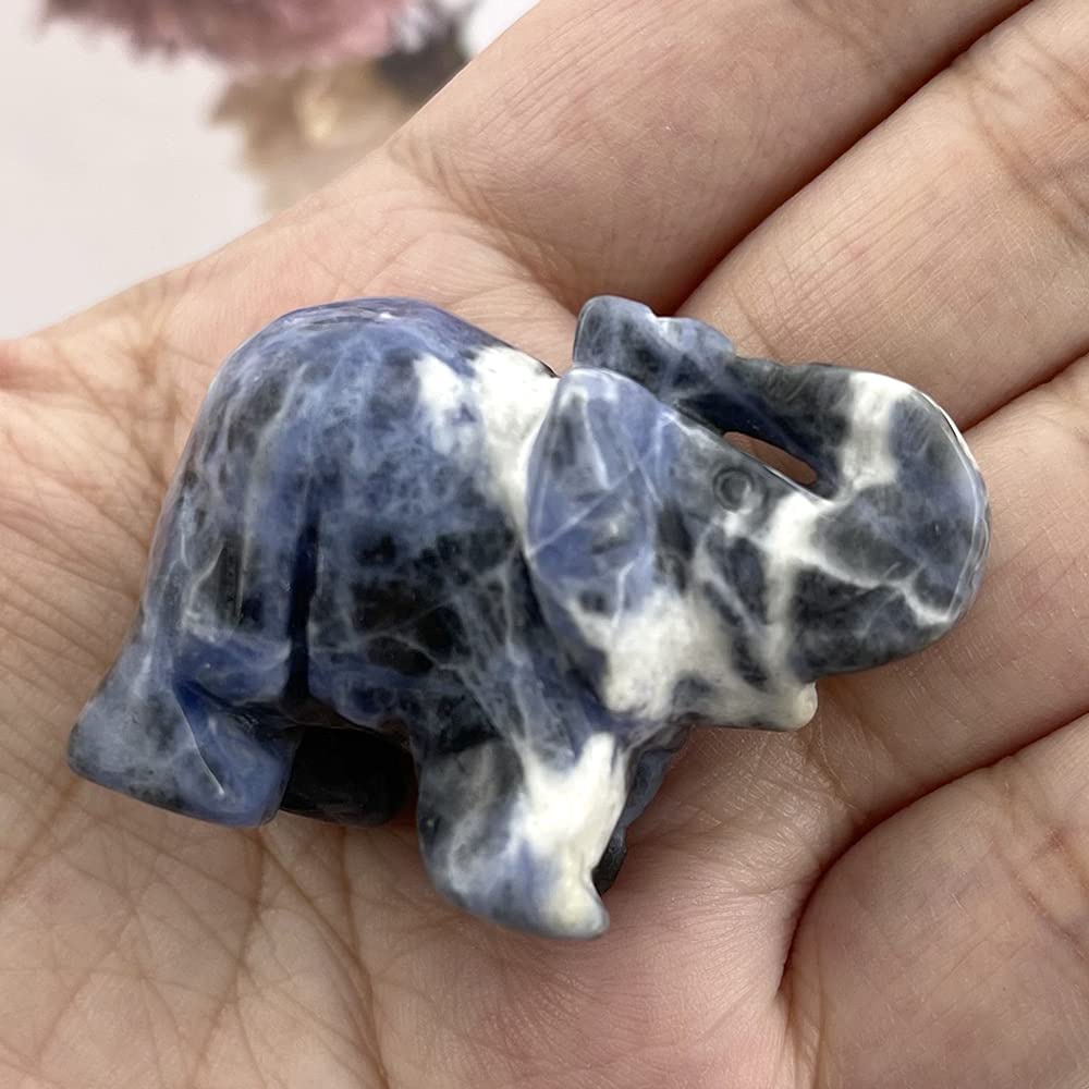 Ouubuuy Sodalite Crystal Elephant Pocket Guardian Figurine Elephant Statue 1.5 inch for Healing Reiki Spiritual Gift Cute Meditation Office Room Desk Decor