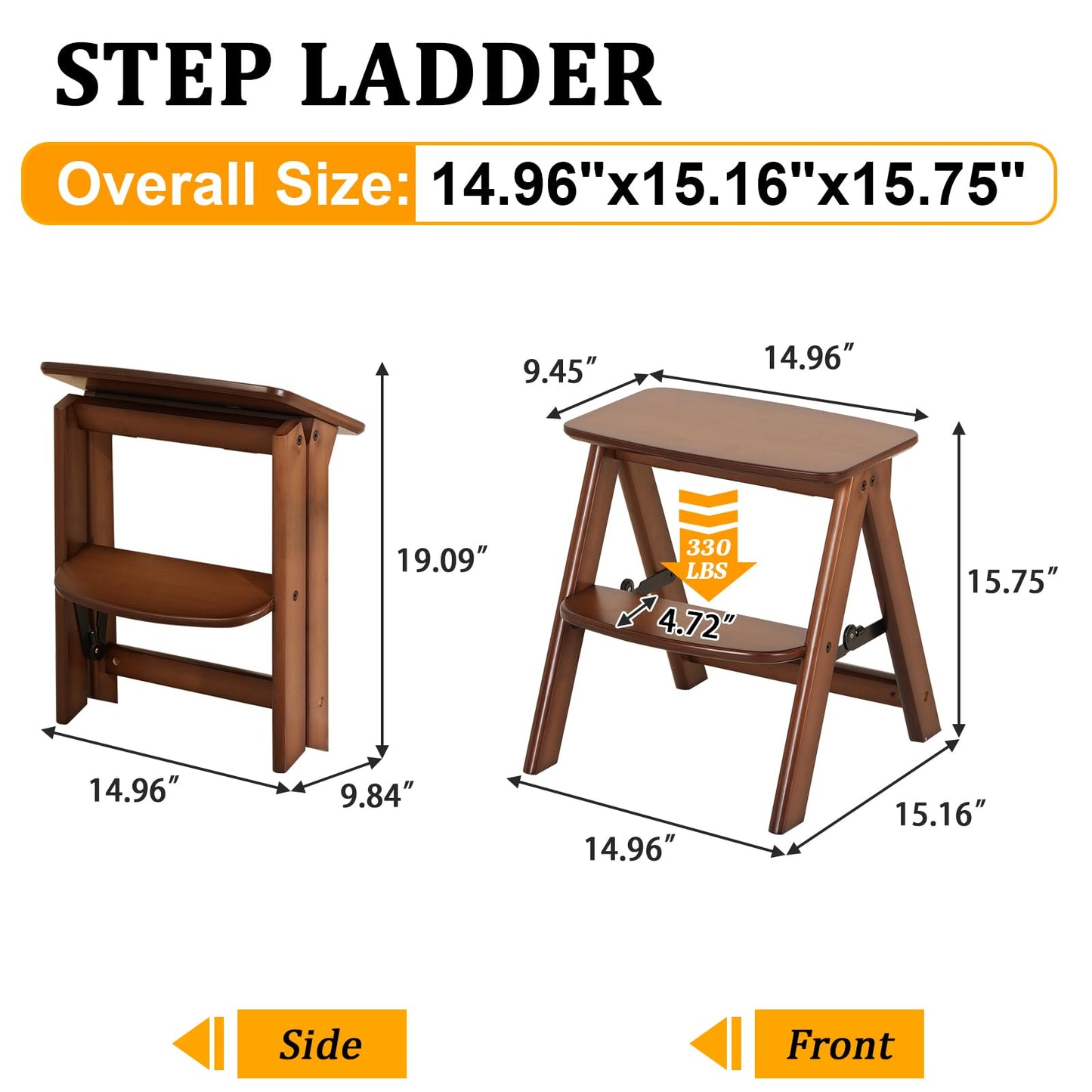 Baveke 2 Step Stool Foldable- Bamboo Step Ladder, Small Folding Step Stool Cute and Wooden Step Stools for Adults, Closet Stepstool & Collapsible Stool for Kitchen, Home, Indoor(FSC-Certified Bamboo)