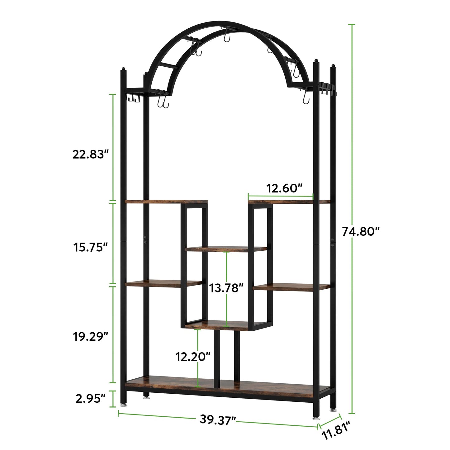 Tribesigns 5-Tier Tall Indoor Plant Stand, 74.8'' Arched Metal Flower Shelf with Hanging Hooks, Large Bonsai Pots Display Rack for Indoor, Balcony, Living Room