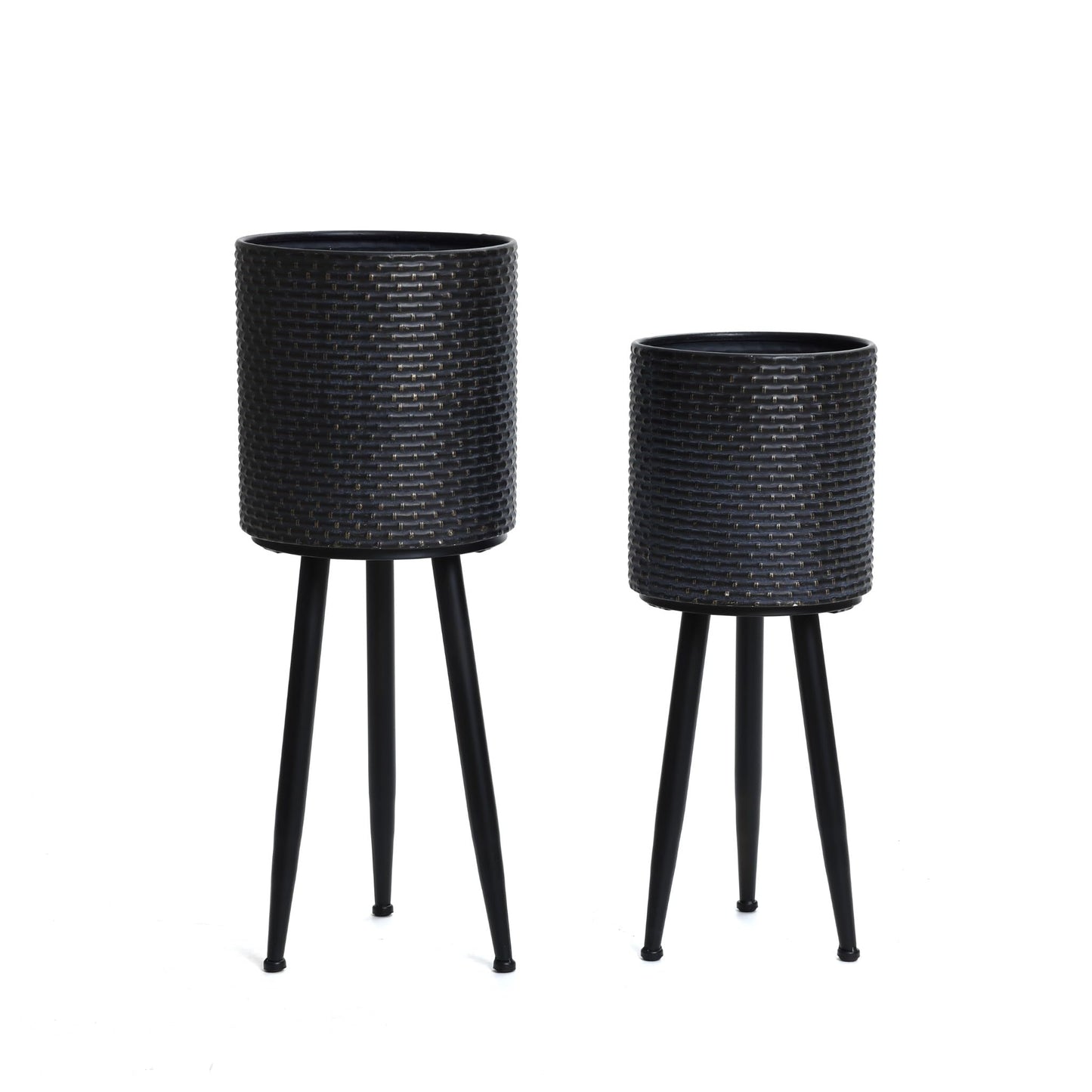 LuxenHome Mid Century Planters for Indoor Plants, Set of 2 Indoor Plant Pots, Dimpled Decorative Cachepot Planters with Black Metal Stands, Large Floor Flower Pot for Living Room, 9.5 & 10.5 Inch