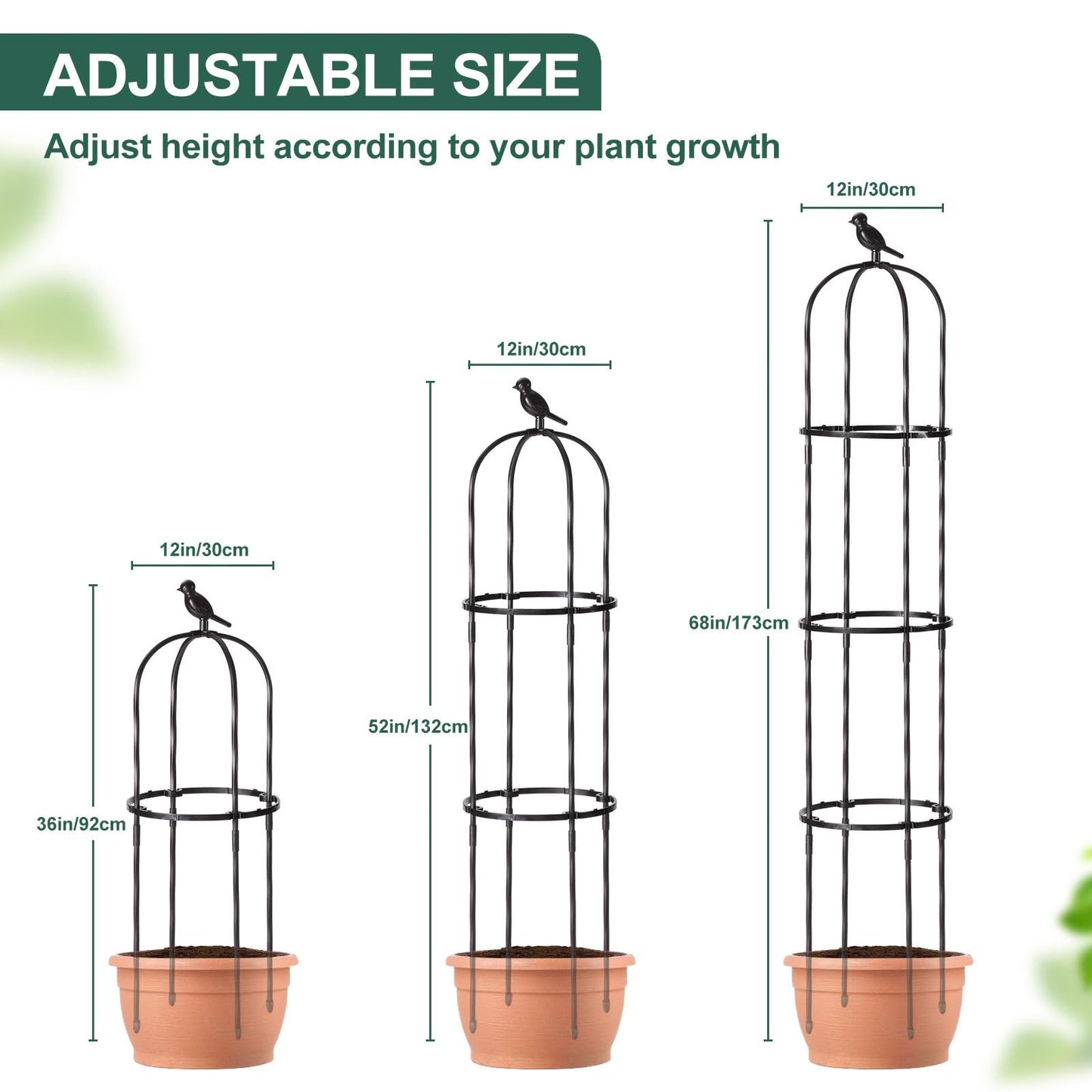 FOLLOOK Garden Trellis Obelisk for Climbing Plants, Lightweight Metal Plant Support for Roses Clematis Vines, Rustproof Decorative Trellis for Outdoor Garden Patio Planter, Black, 2 Pack