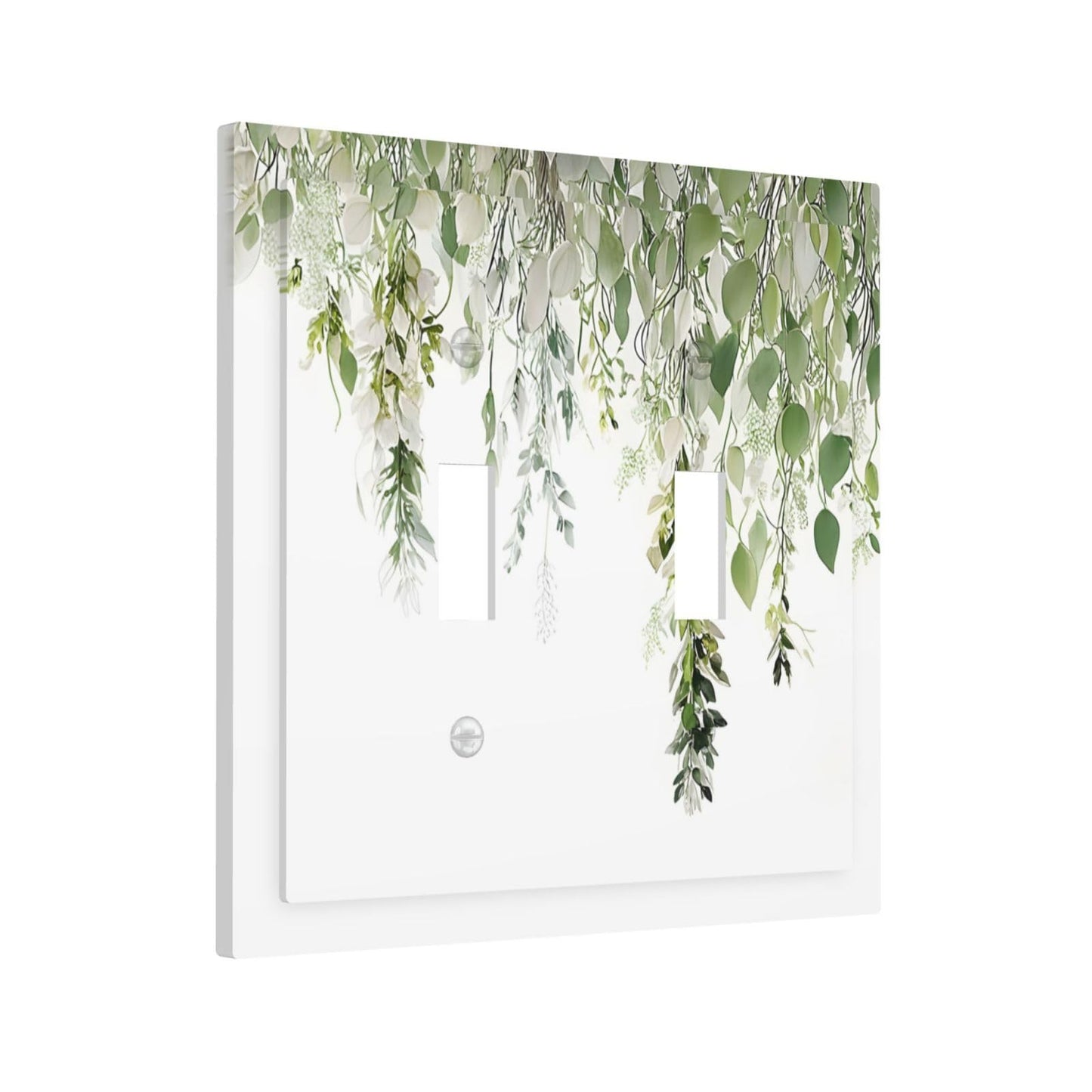 Green Eucalyptus Leaves Vine Nature Plants Decorative Switch Plates 2 Gang Double Toggle Outlet Light Switch Cover Wall Plate Electrical Faceplate for Bedroom Living Room Decor