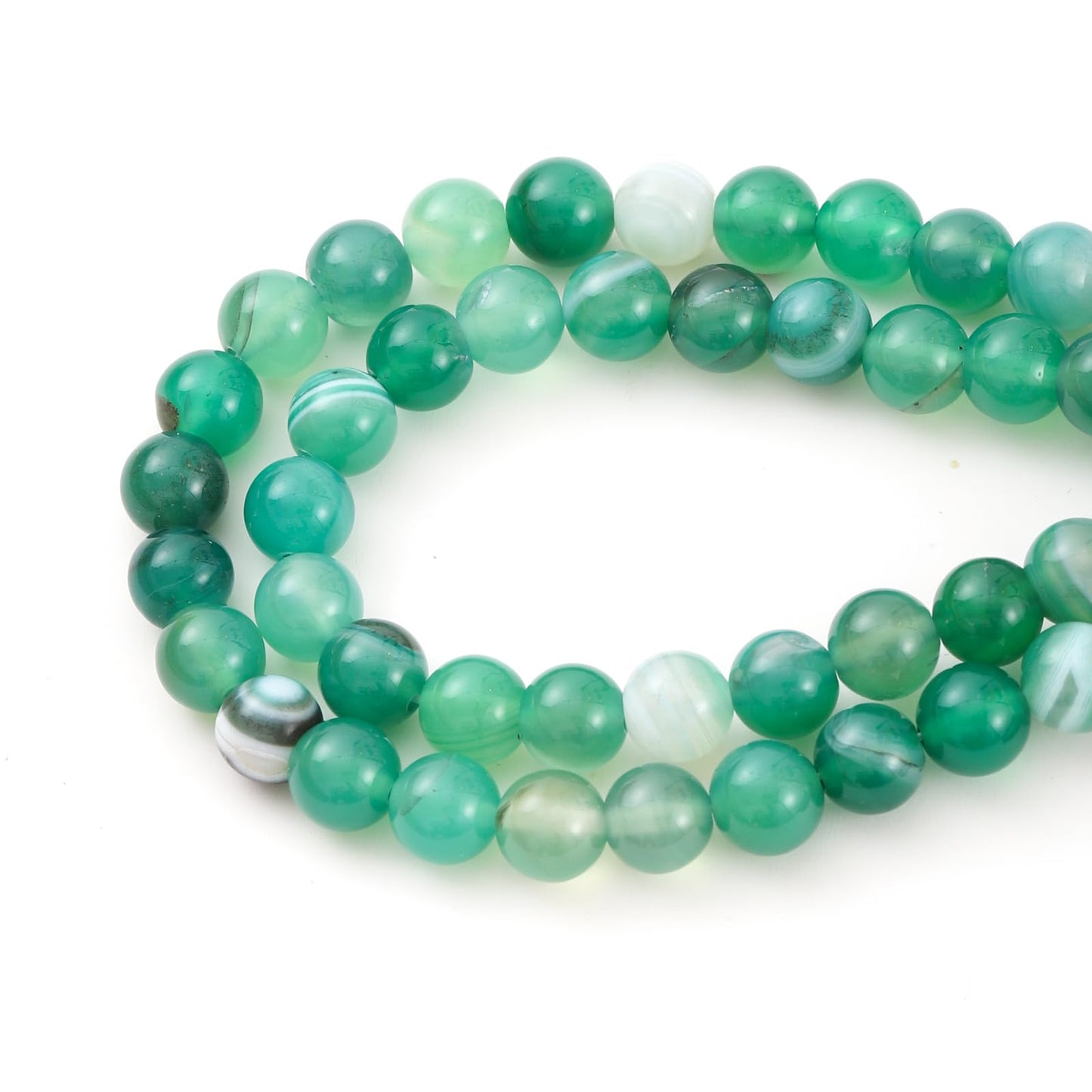 8mm 45pcs DIY Natural Green Striped Agate Stone Beads Round Healing Crystal Gemstone Loose Beads for Jewelry Making Handmade Bracelet Necklace