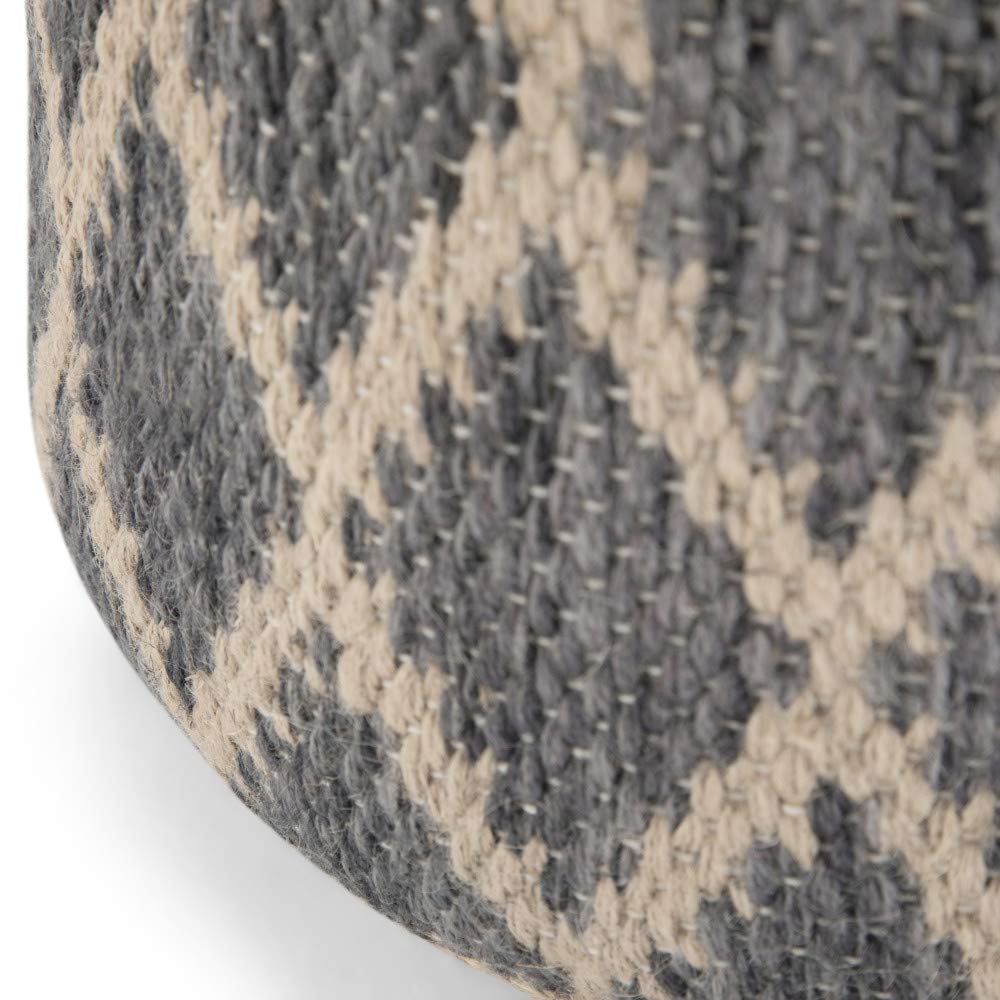 SIMPLIHOME Edgeley Round Pouf - 18 inch Wide Handwoven Jute and Cotton Ottoman in Grey and Natural, Boho-Style Footstool or Extra Seating for Living Room, Bedroom, or Kids Room, Assembled