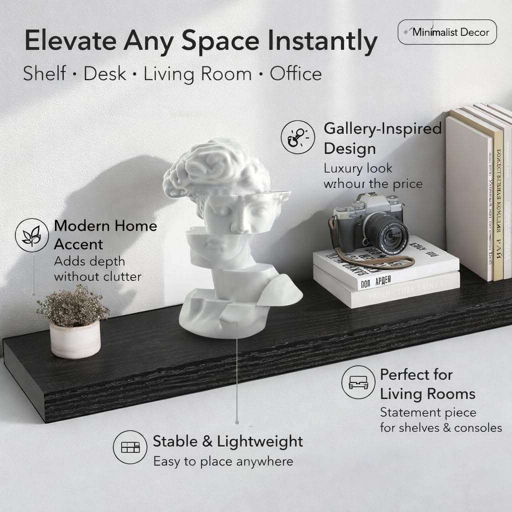 Delta Loom Bookshelf Decor Statue - Abstract Fragmented Bust Sculpture Aesthetic, Modern Greek David Head Art for Living Room, Office, Coffee Table, Desk & Shelf Home Decoration