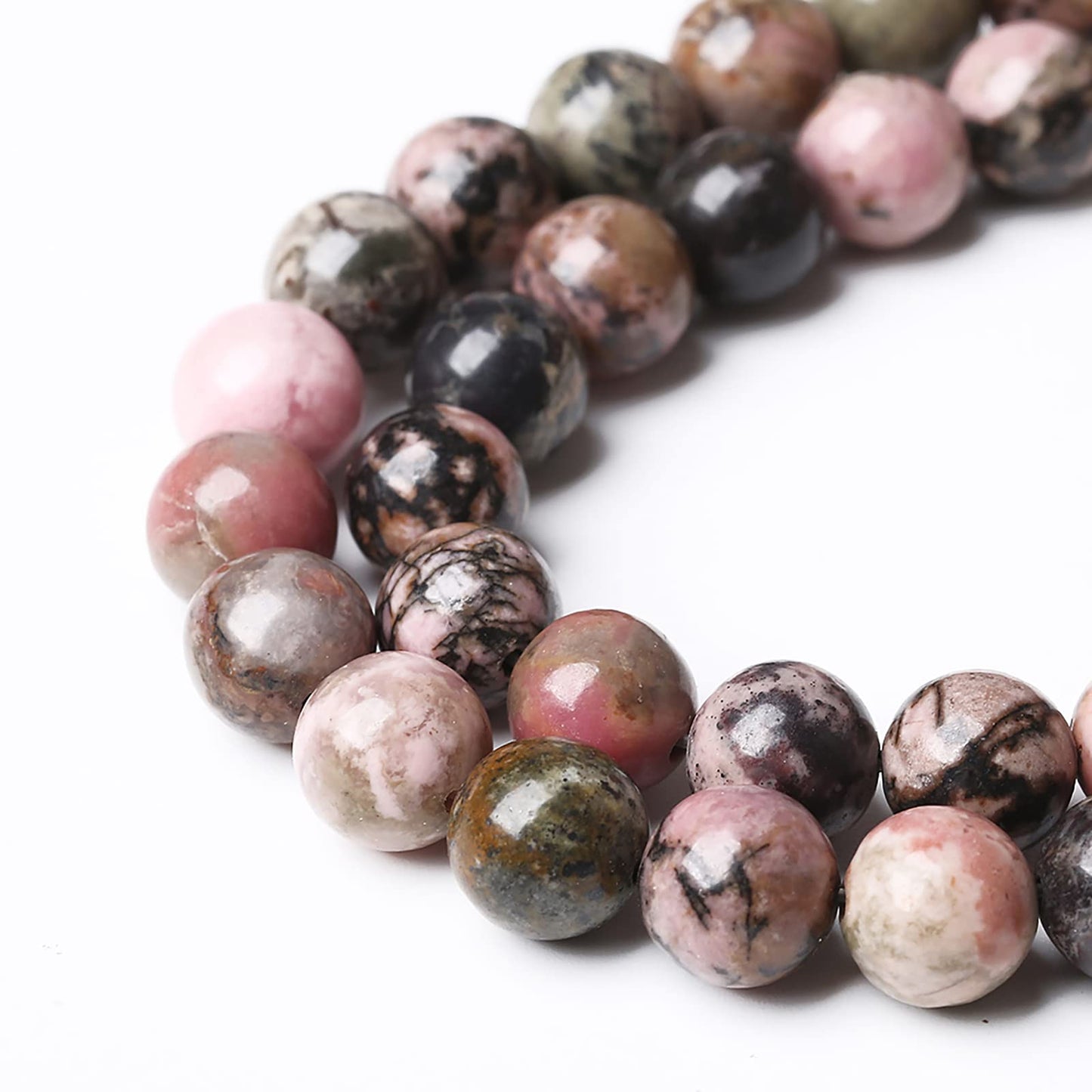 10mm 38pcs Natural Black Lace Rhodonite Beads Healing Power Stones Round Loose Gemstone Beads for Jewelry Making DIY Bracelet Necklace 15"