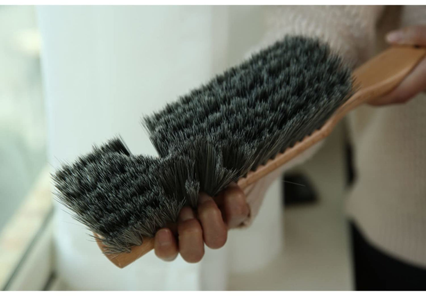 Soft Bristle Hand Brush Wooden Handle for Shop Bench Upholstery Sofa Furniture, Non-Scratch 14 Inch Long (Gray)