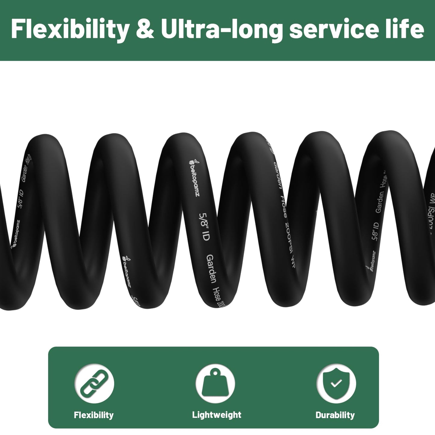 Beitopamz Short Garden Hose 5 ft x 5/8 in Male to Female Heavy Duty Small Water Hose Extender Connector, Lightweight Rubber Hybrid Leader Hose, Leak-Free Connections, 3/4'' Brass Fittings, Black