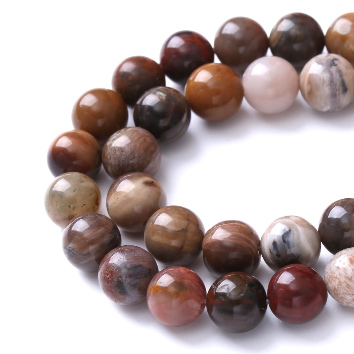 36pcs 10mm Natural Wooden Petrified Jade Agate Gemstone Beads Round Loose Spacer Beads for Jewelry Making DIY Bracelet Necklace 1 Strand 15inch