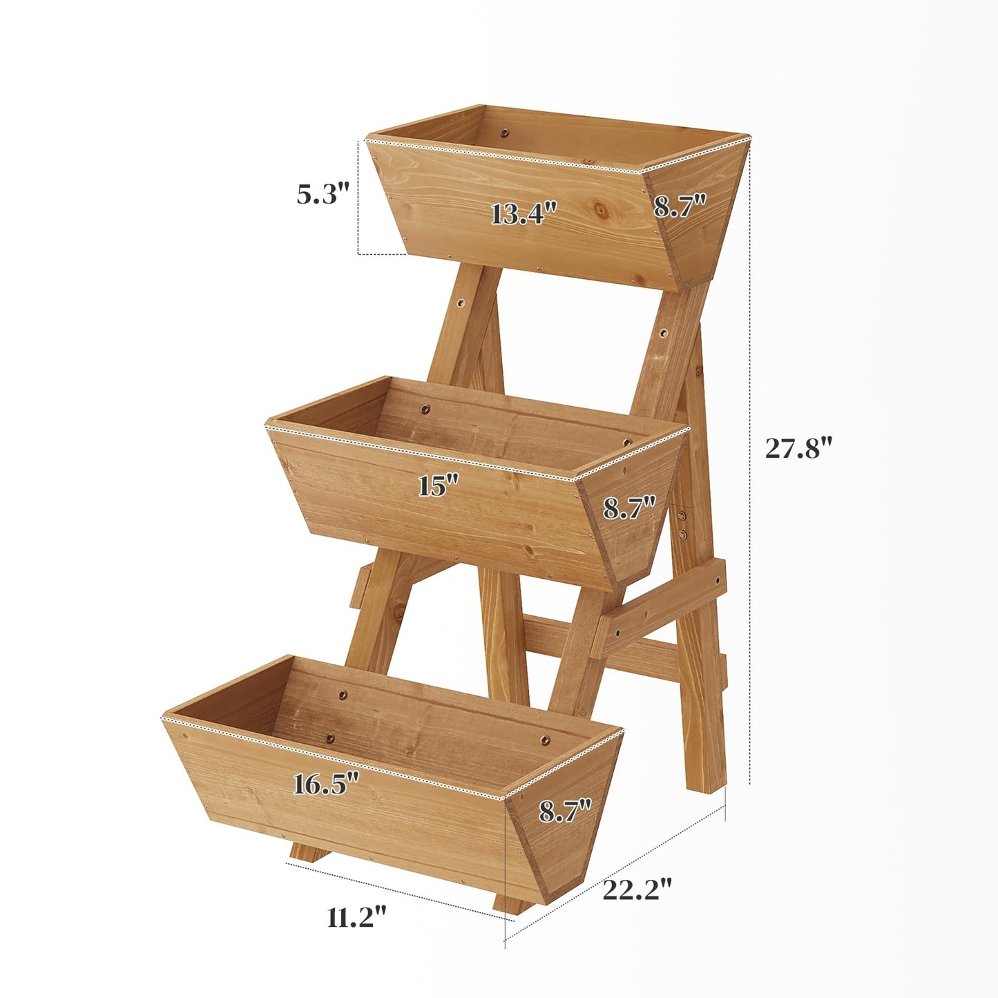 PULIJIAJU 3-Tier Wooden Vertical Raised Garden Bed with Legs, Tiered Planter Box, Vertical Garden Planter,Wood Plant Stand Wood Flower Rack for Patio, Balcony, Freestanding. (Brown-Small)